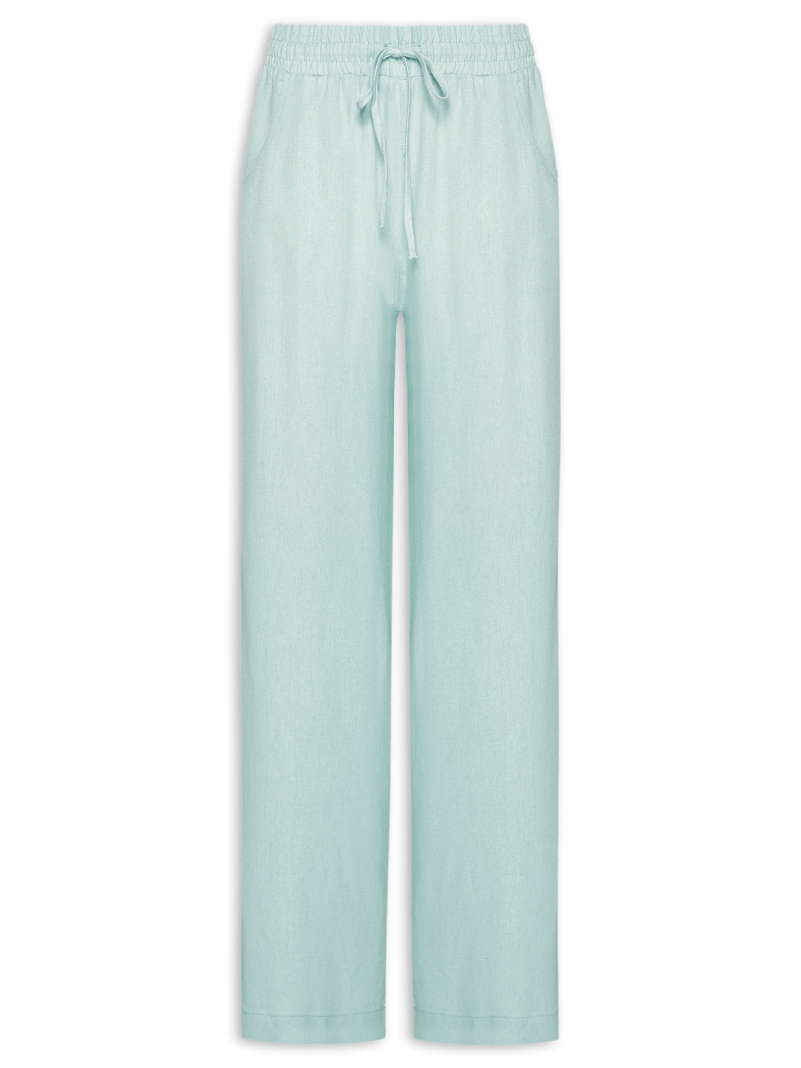 Calça Feminina Reta linho Com Bolsos Azul Basiq