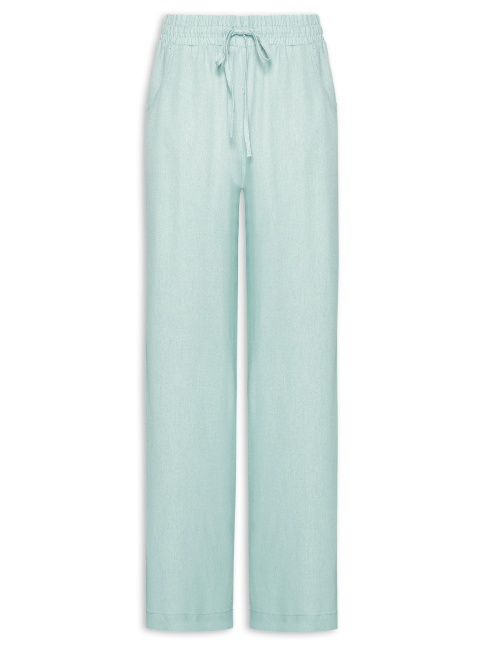 Calça Feminina Reta linho Com Bolsos Azul Basiq