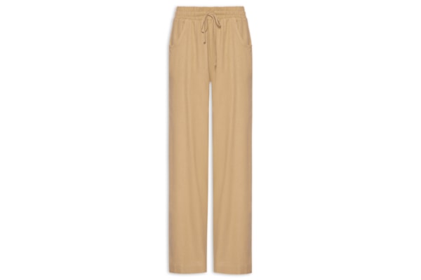 Calça Feminina Reta linho Com Bolsos - Bege