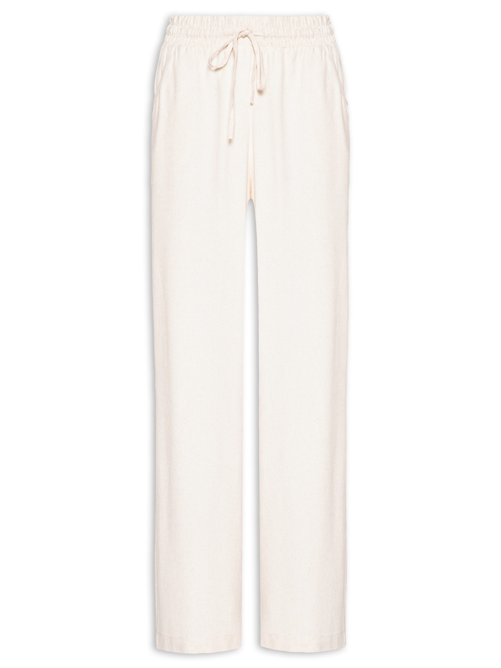 Calça Feminina Reta linho Com Bolsos Off White Basiq