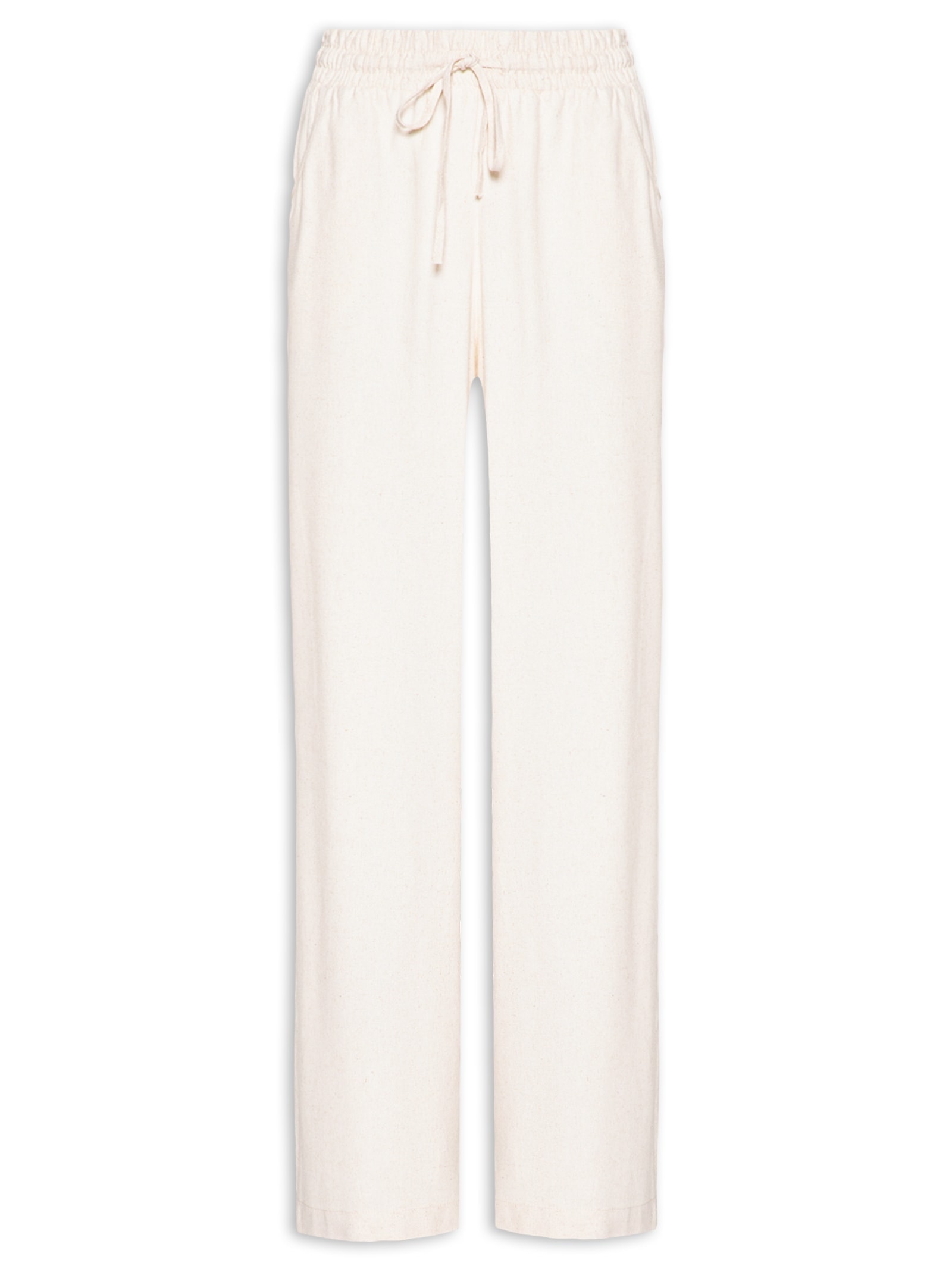 Calça Feminina Reta linho Com Bolsos Off White Basiq