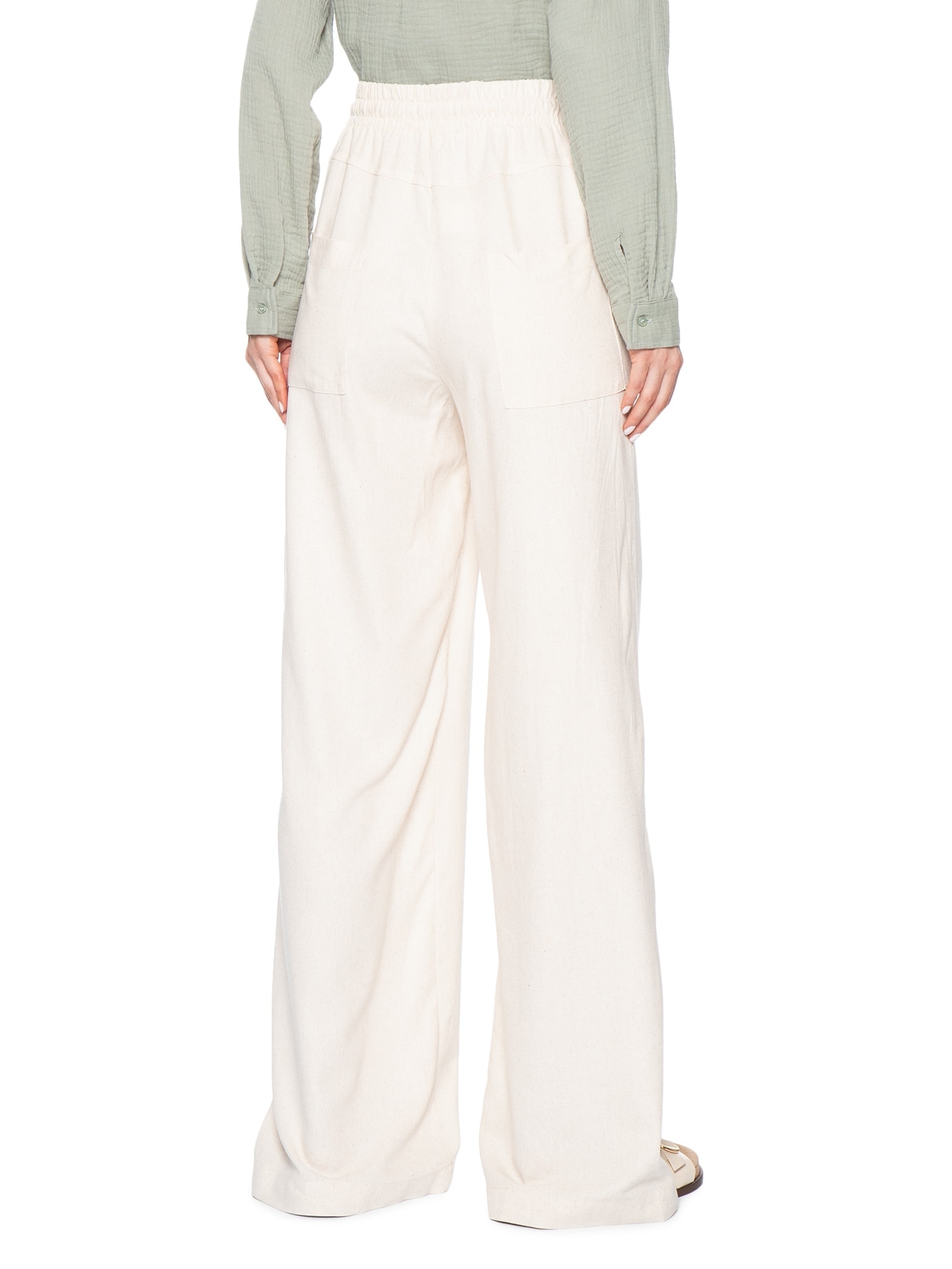 Calça Feminina Reta linho Com Bolsos Off White Basiq