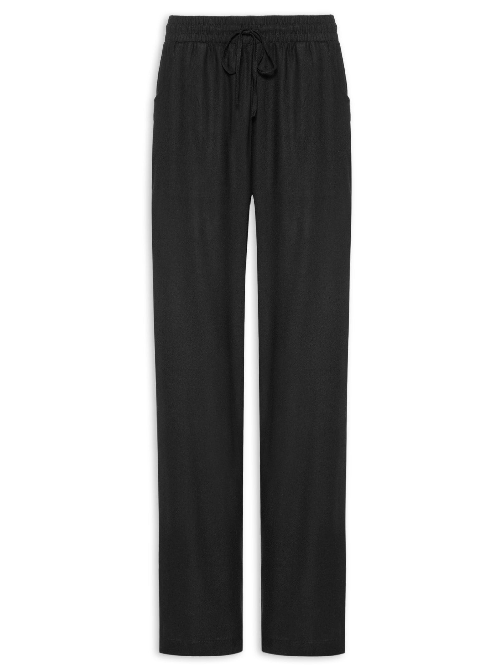 Calça Feminina Reta linho Com Bolsos Preto Basiq