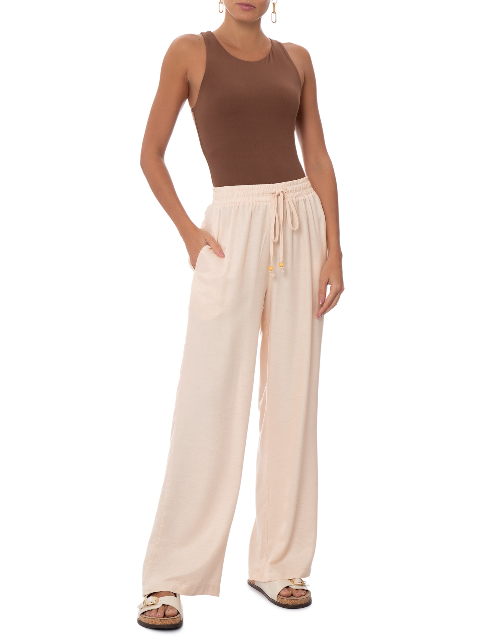 Calça Feminina Reta Linho Rosa Basiq
