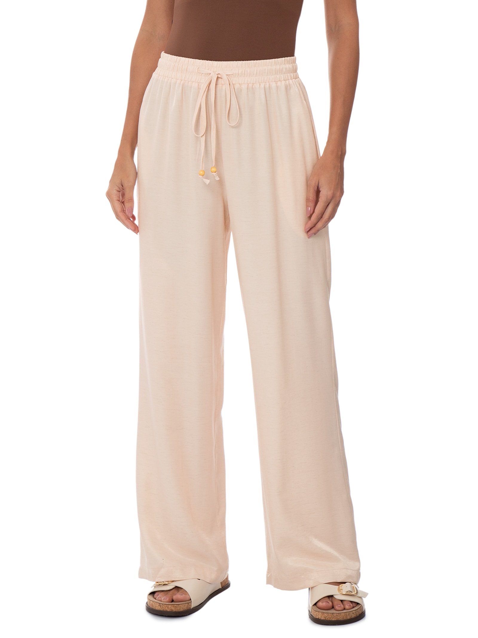 Calça Feminina Reta Linho Rosa Basiq