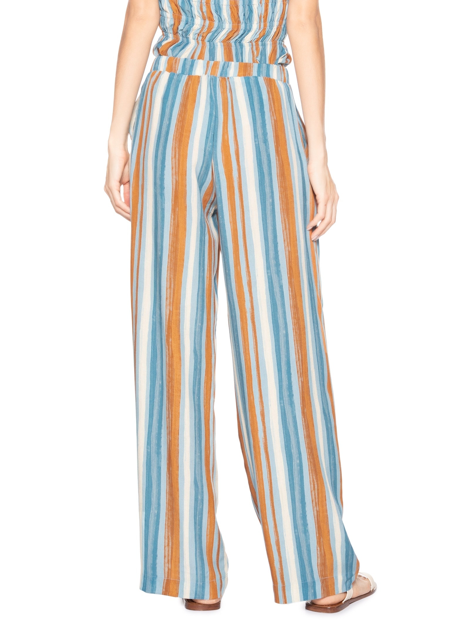 Calça Feminina Reta Listrada Azul Market 33