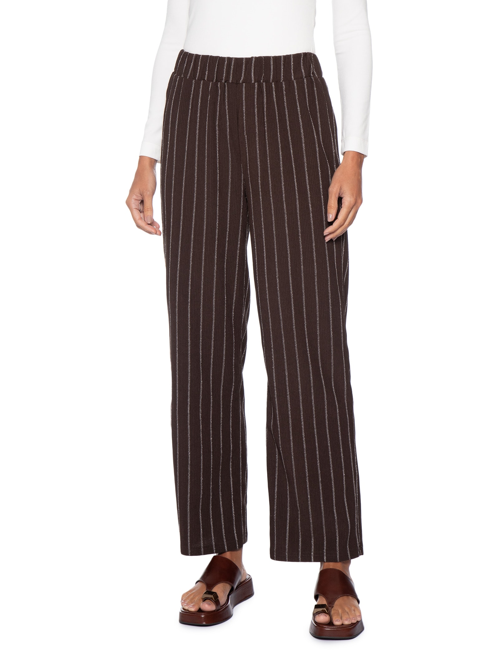 Calça Feminina Reta Listrada Marrom Basiq