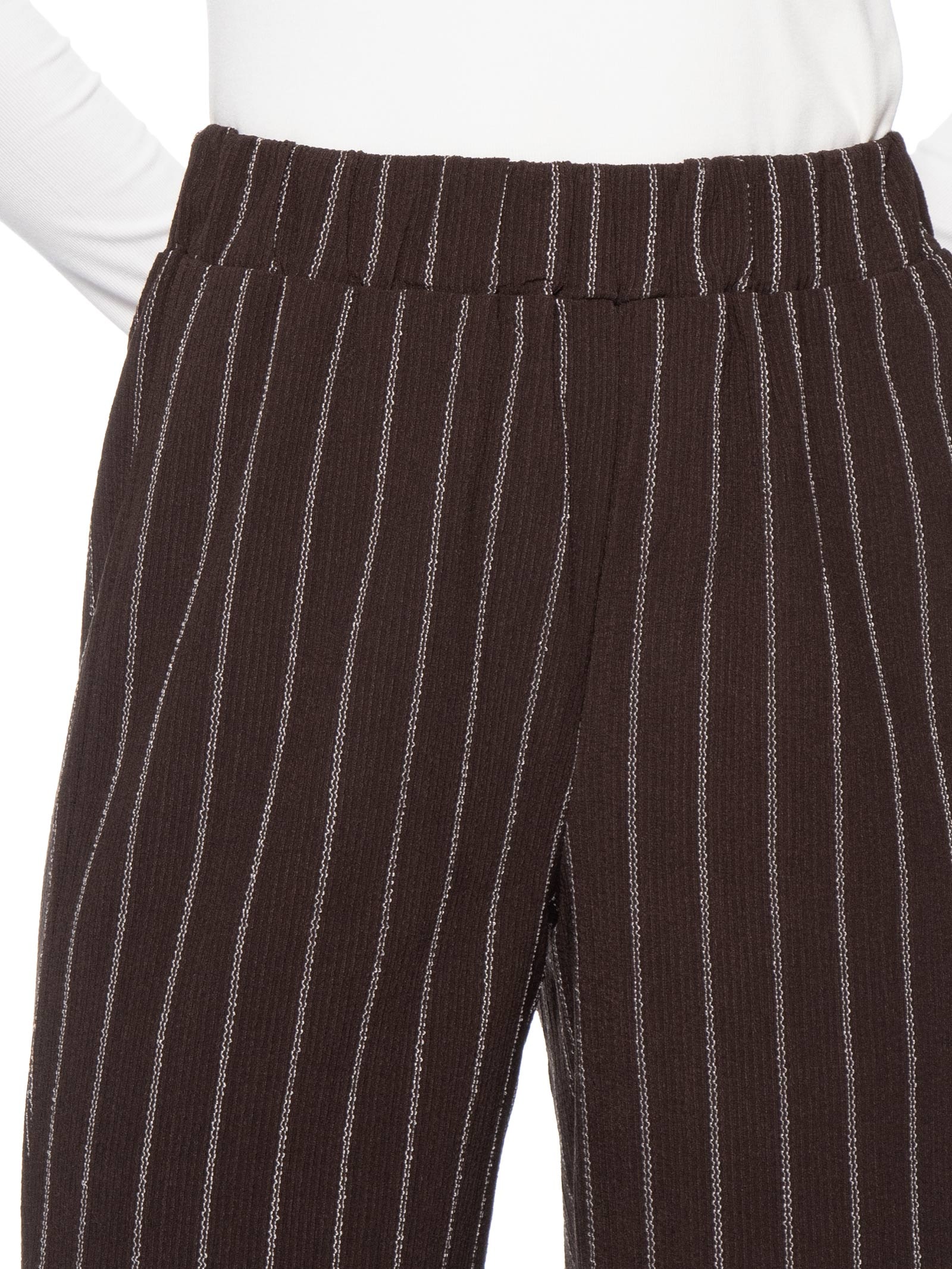 Calça Feminina Reta Listrada Marrom Basiq