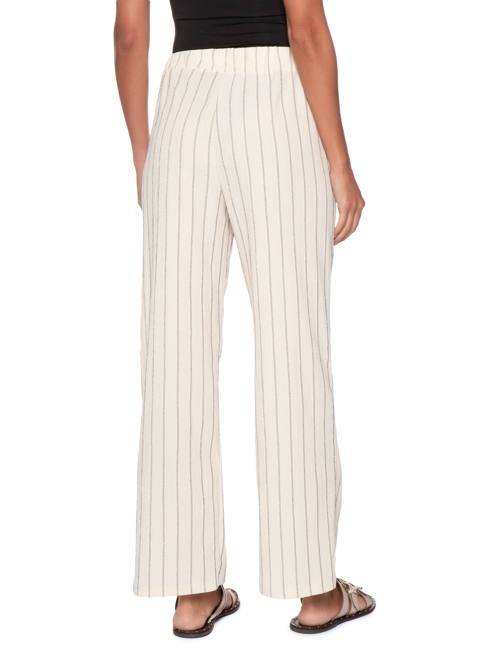 Calça Feminina Reta Listrada Off White Basiq