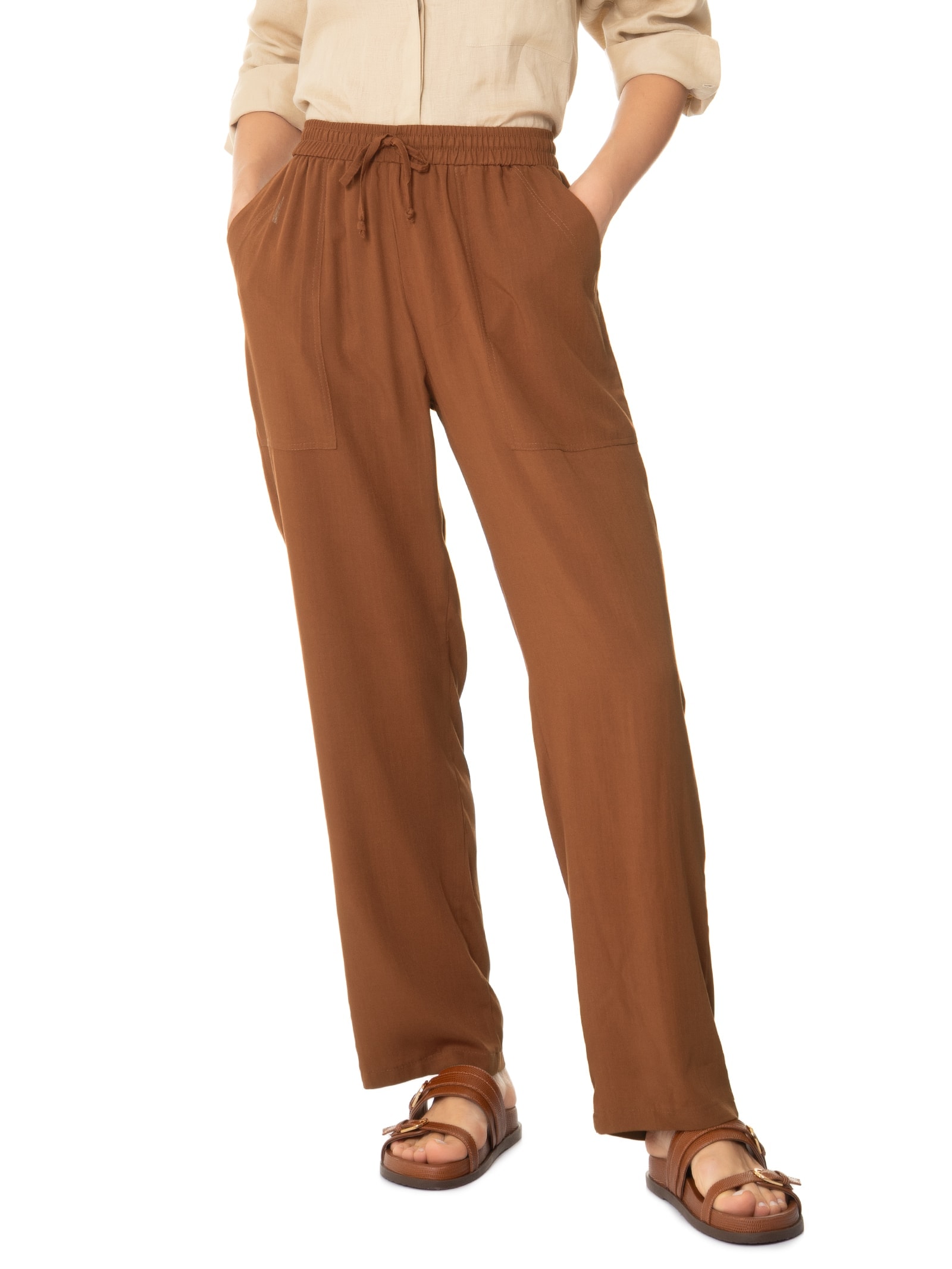 Calça Feminina Reta Marrom Basiq