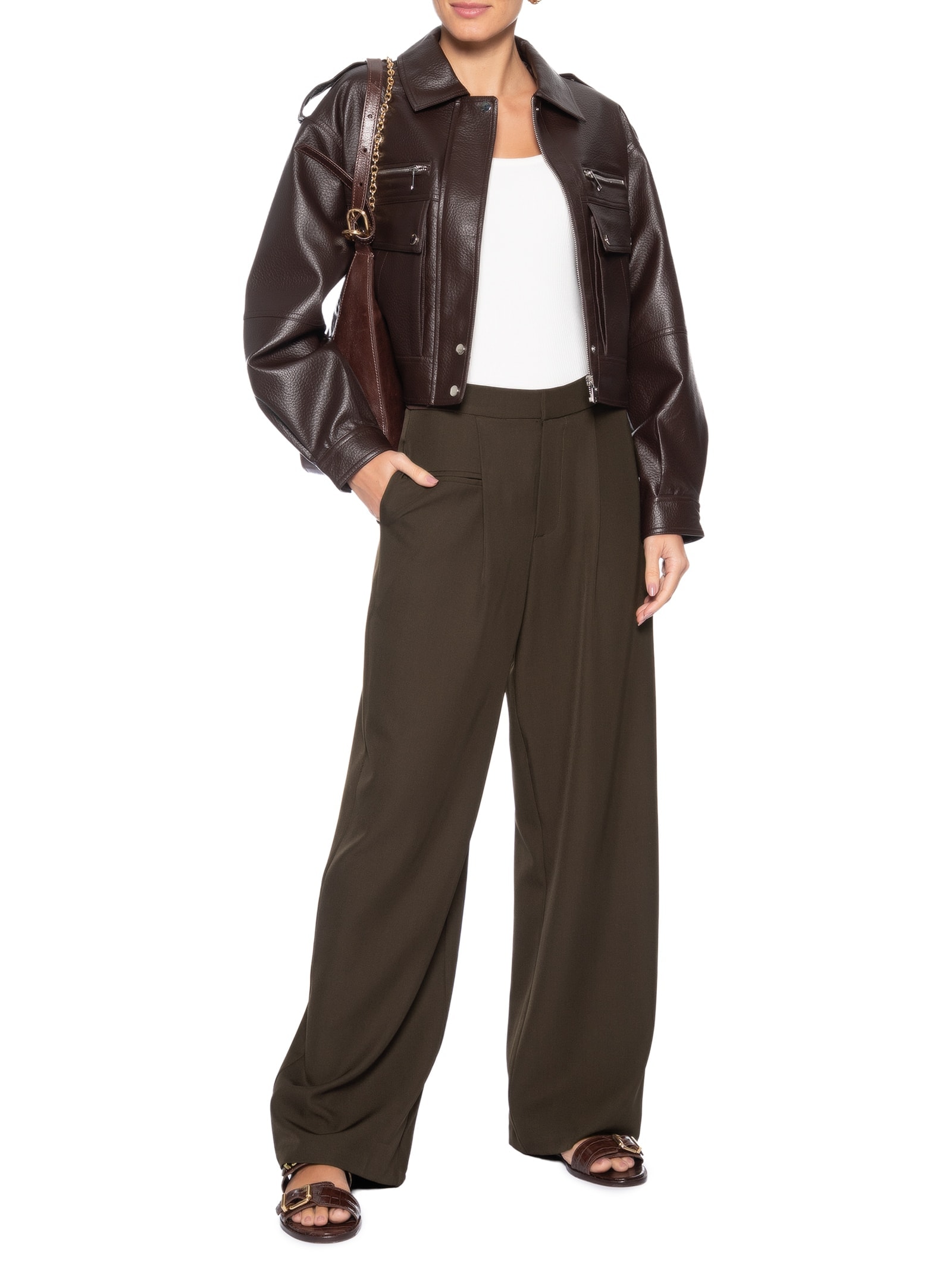 Calça Feminina Reta Marrom Market 33