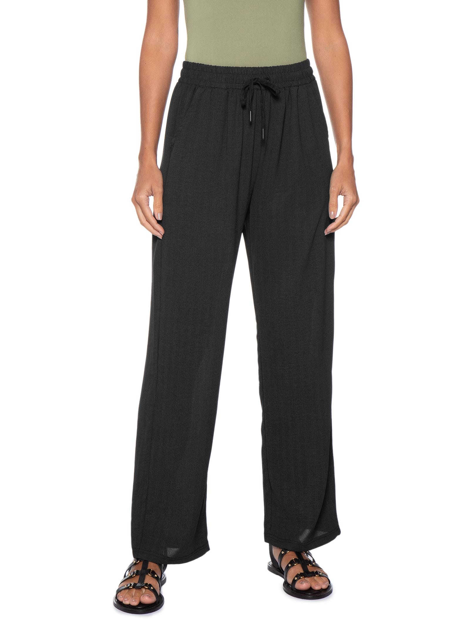 Calça Feminina Reta Padronagem Preto Basiq