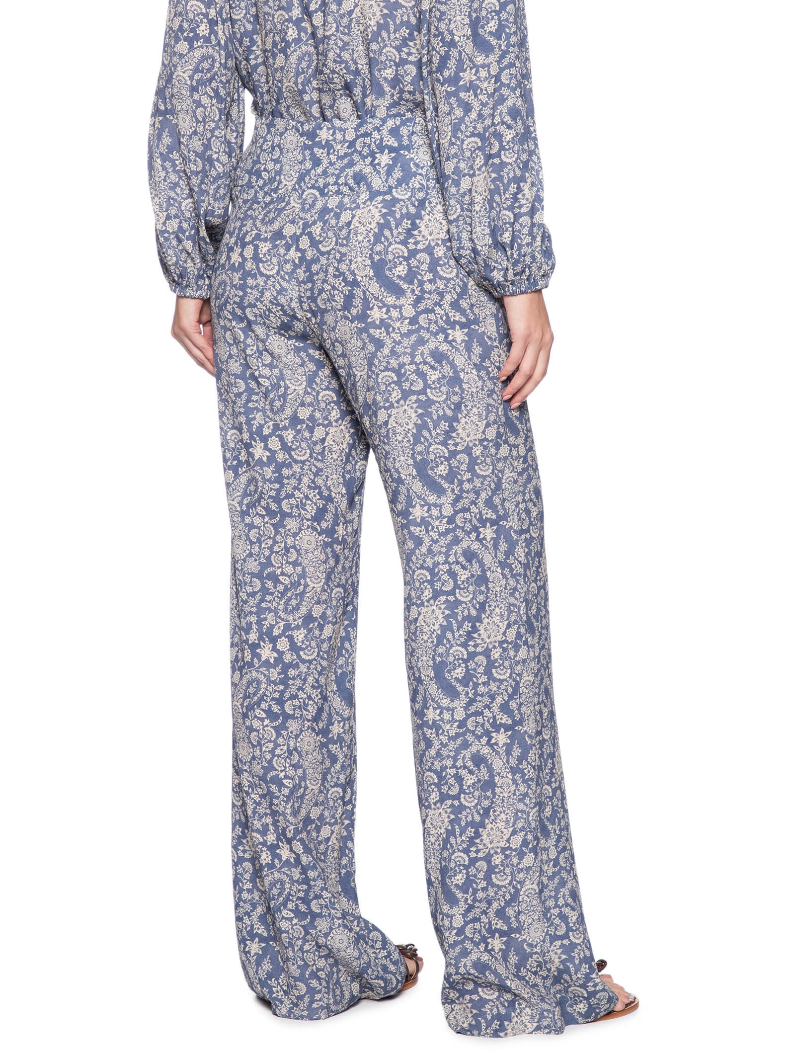 Calça Feminina Reta Pala Estampa Maze Azul Maria Filó