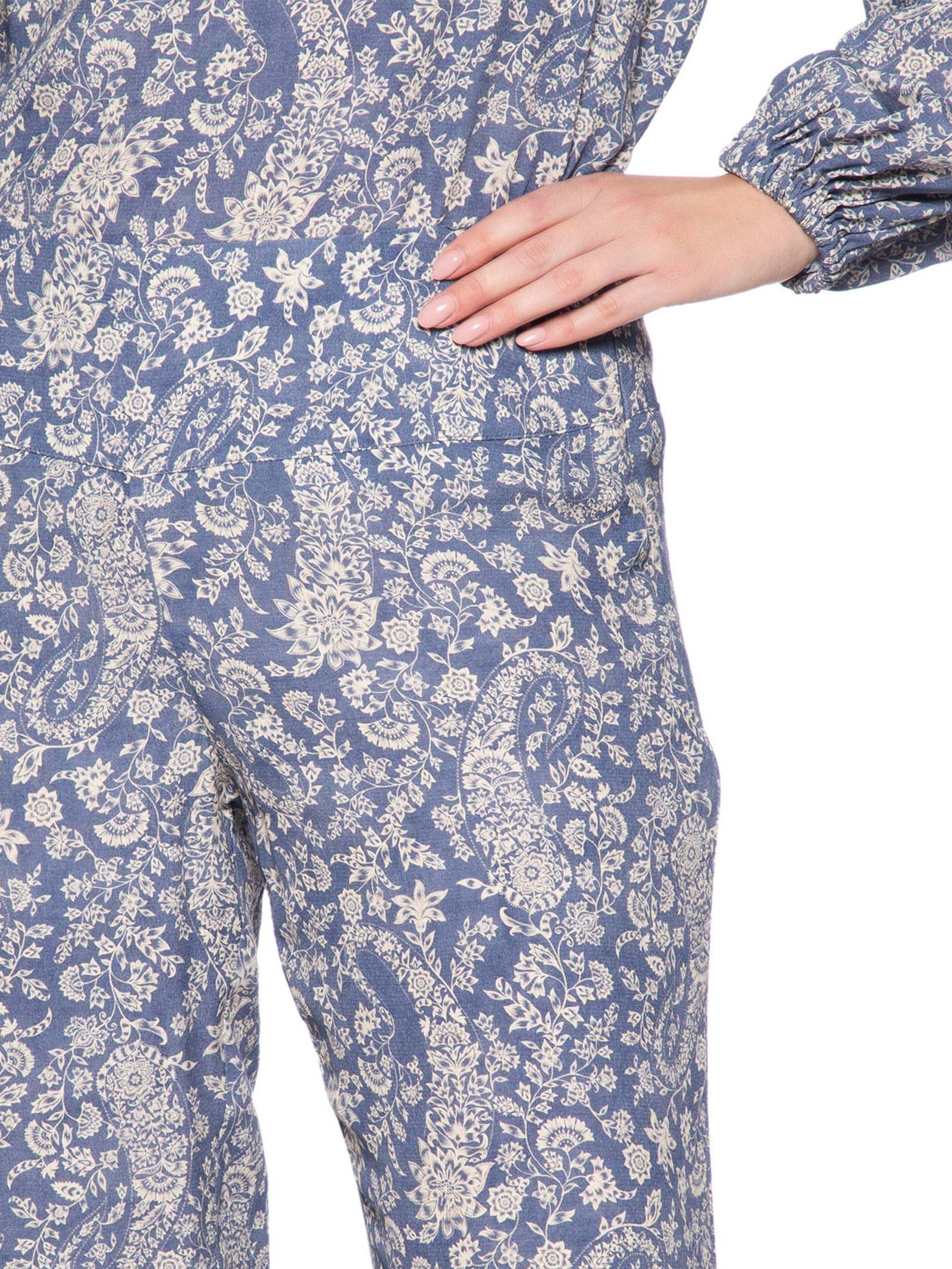 Calça Feminina Reta Pala Estampa Maze Azul Maria Filó