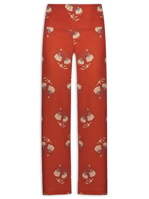 Calça Feminina Reta Pala Estampa Ramo – Vermelho