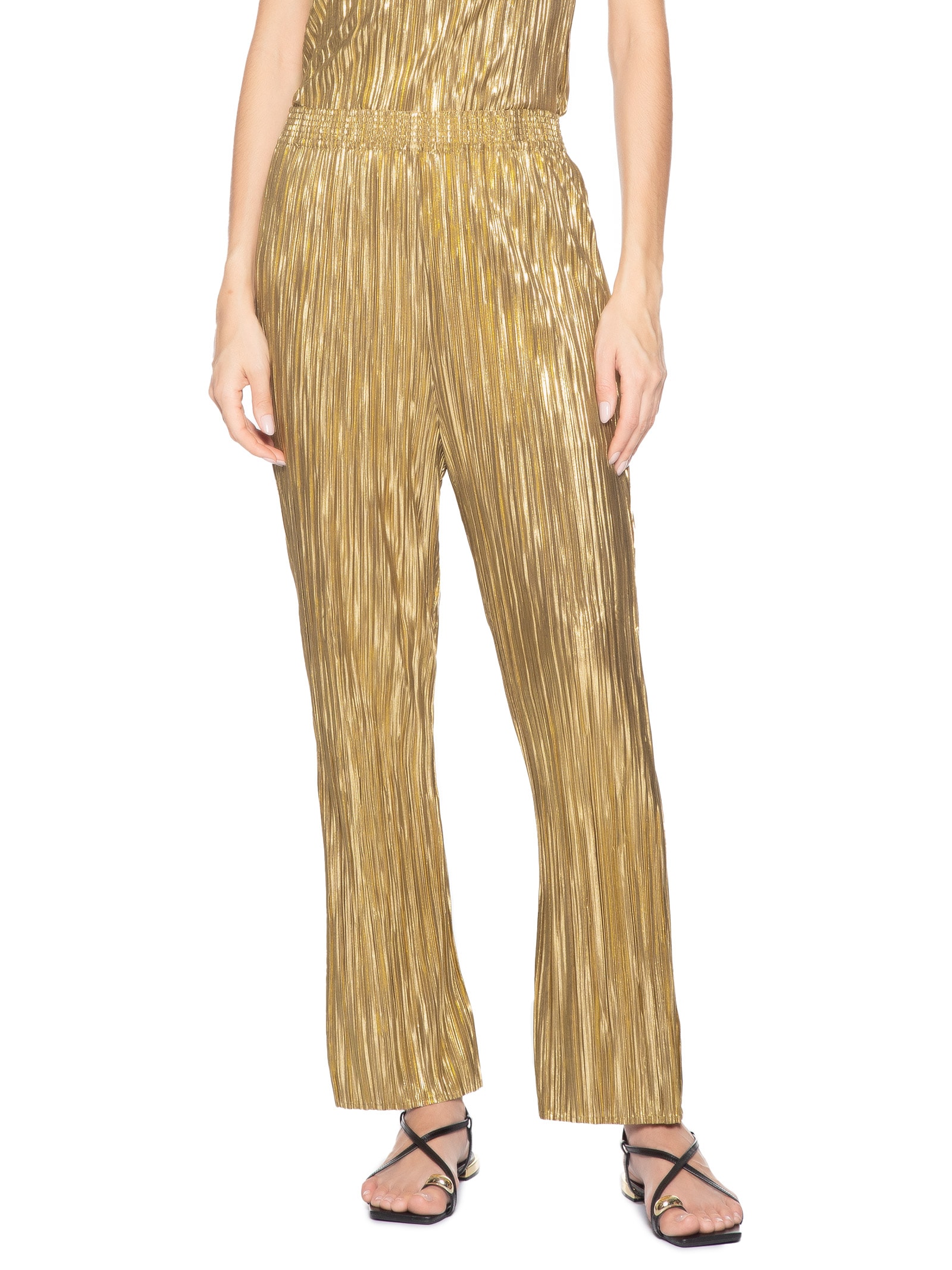 Calça Feminina Reta Plissê Gold Dourado Osklen