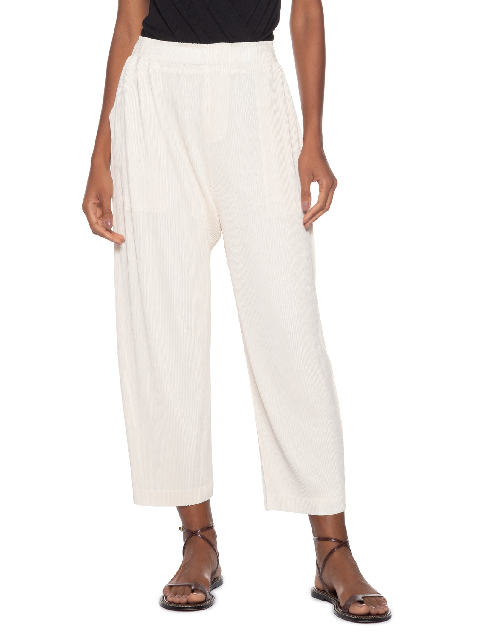 Calça Feminina Reta Plisse Off White Osklen
