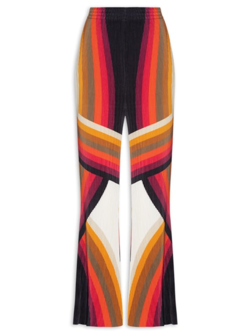 Calça Feminina Reta Plisse Onda – Laranja