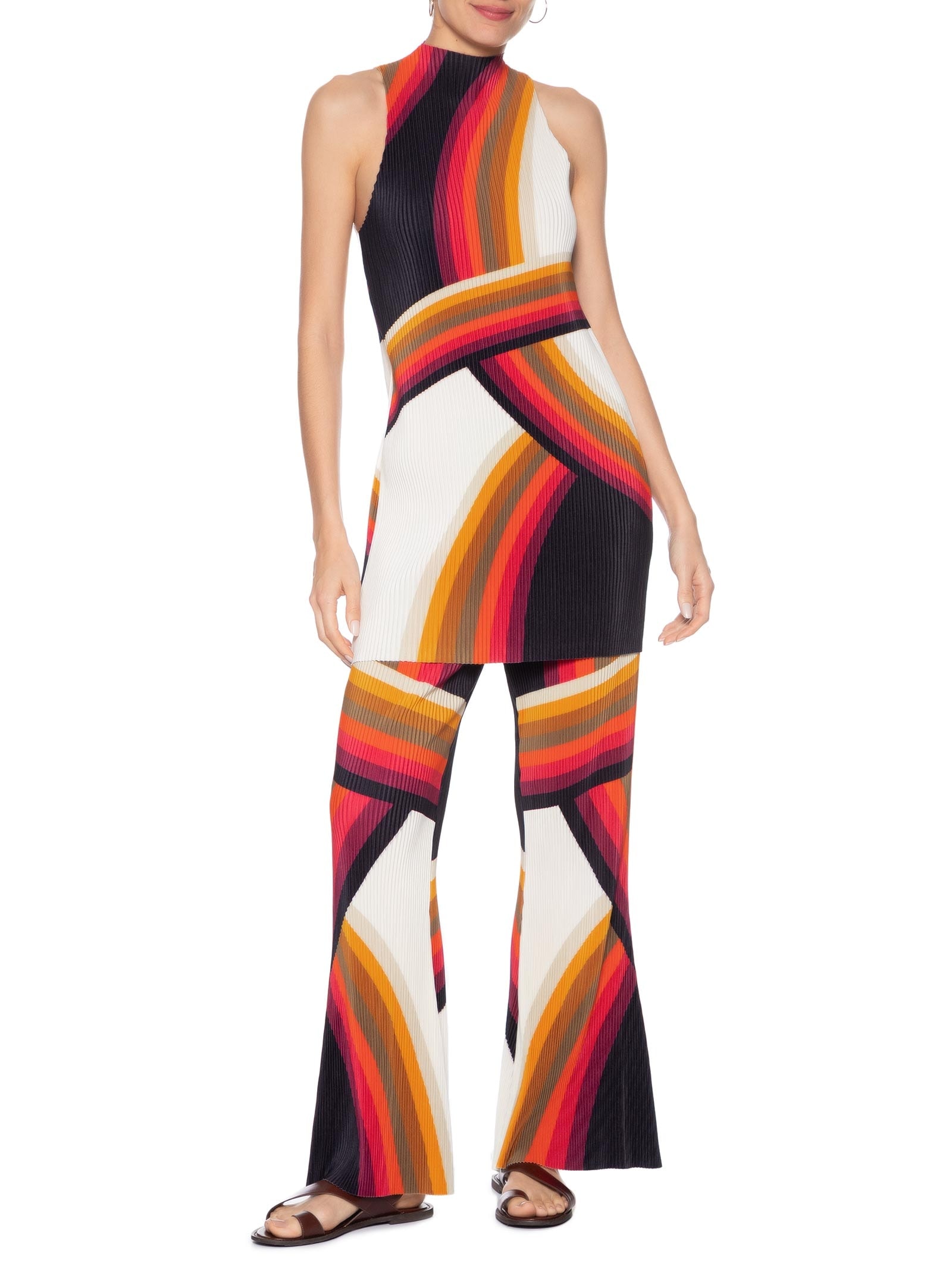 Calça Feminina Reta Plisse Onda Laranja Osklen