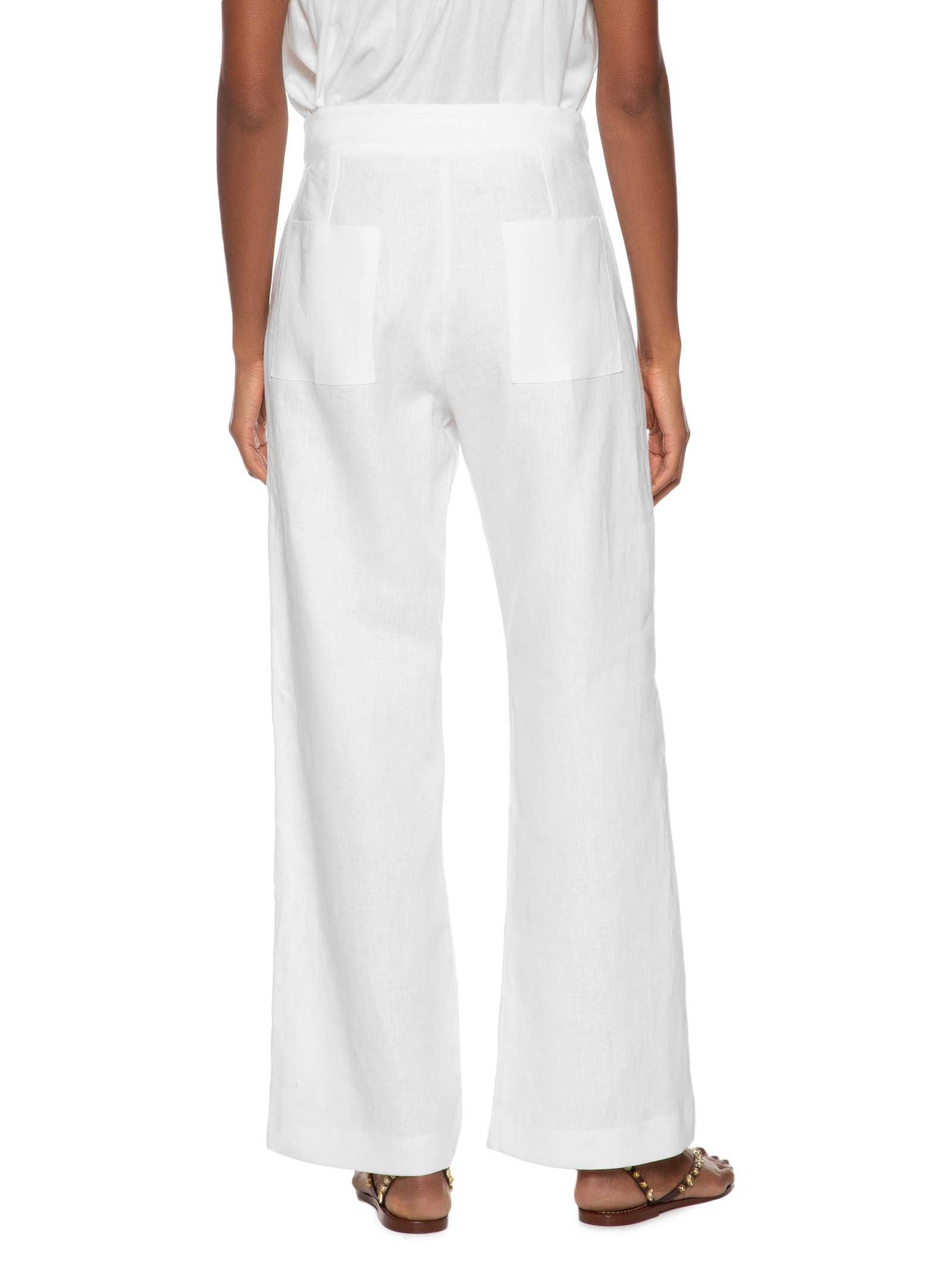 Calça Feminina Reta Pregas Branco Maria Filó