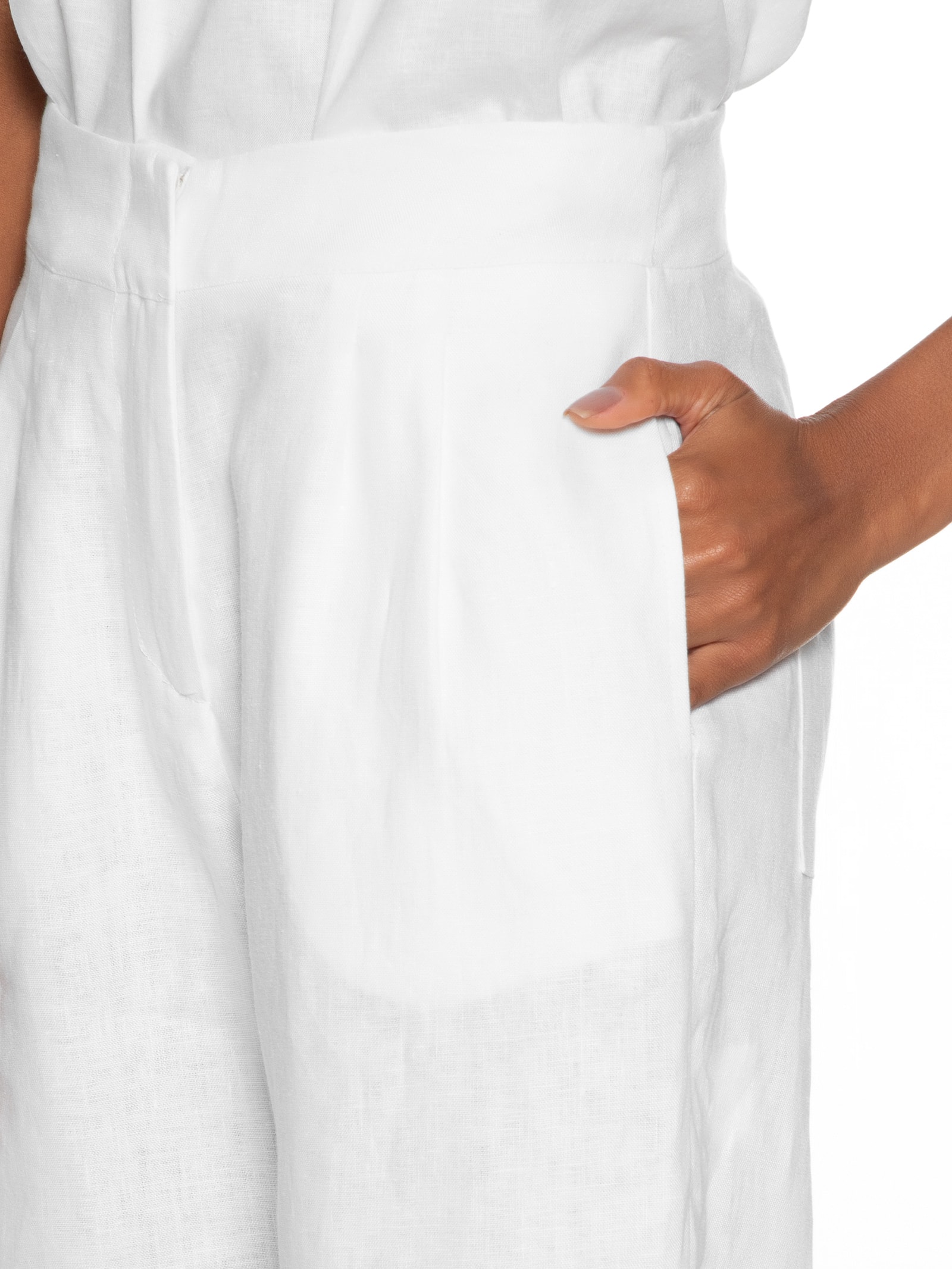 Calça Feminina Reta Pregas Branco Maria Filó