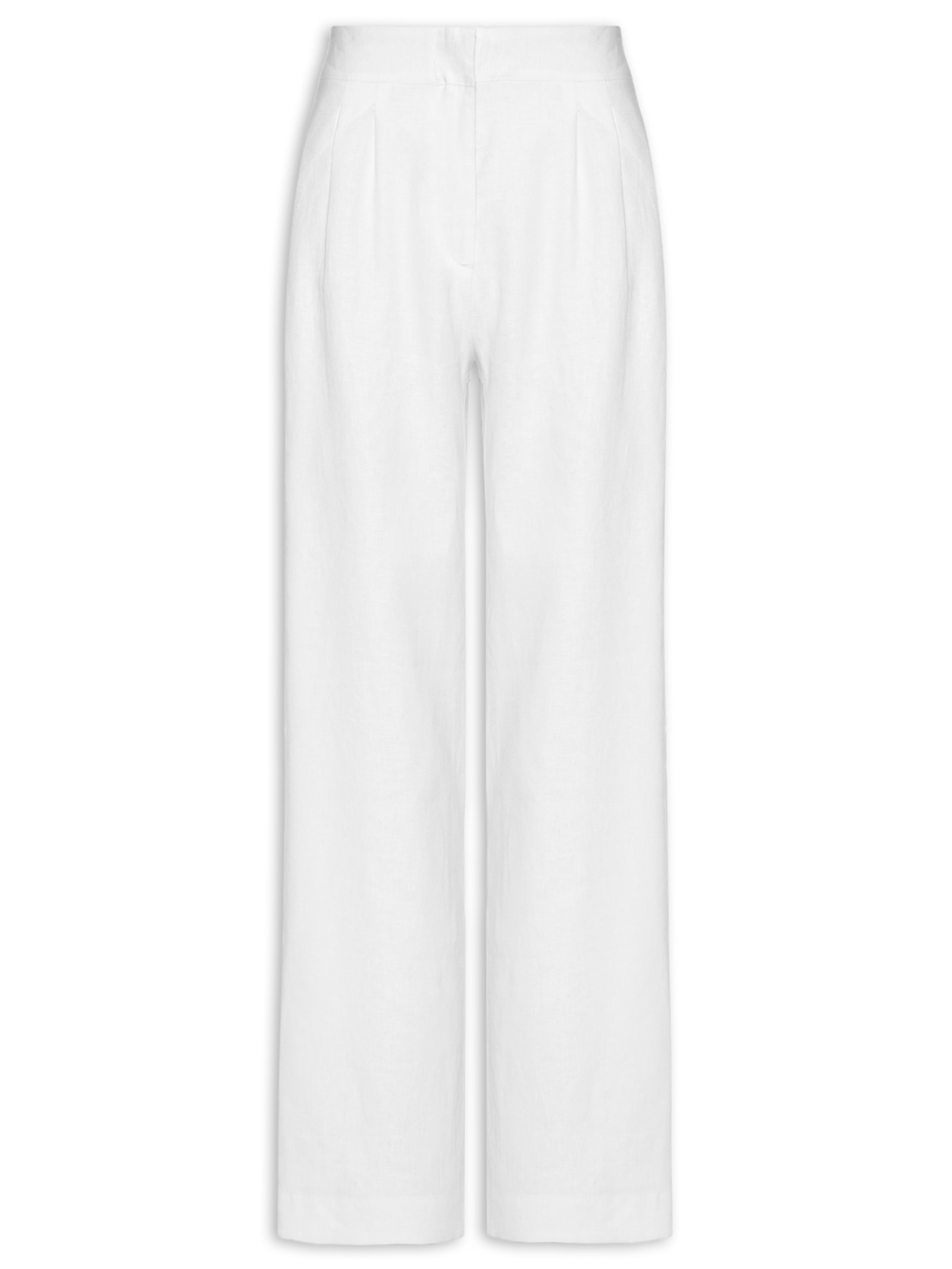 Calça Feminina Reta Pregas Branco Maria Filó