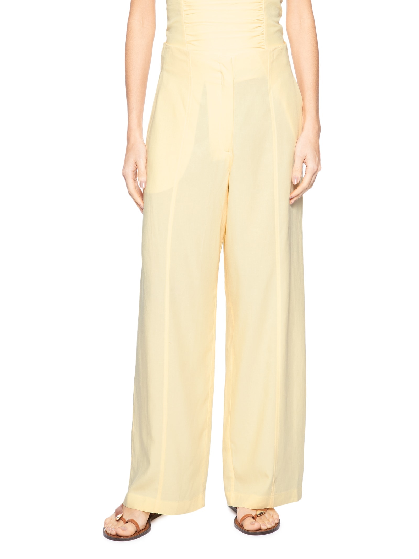 Calça Feminina Reta Recortes Amarelo Animale Jeans