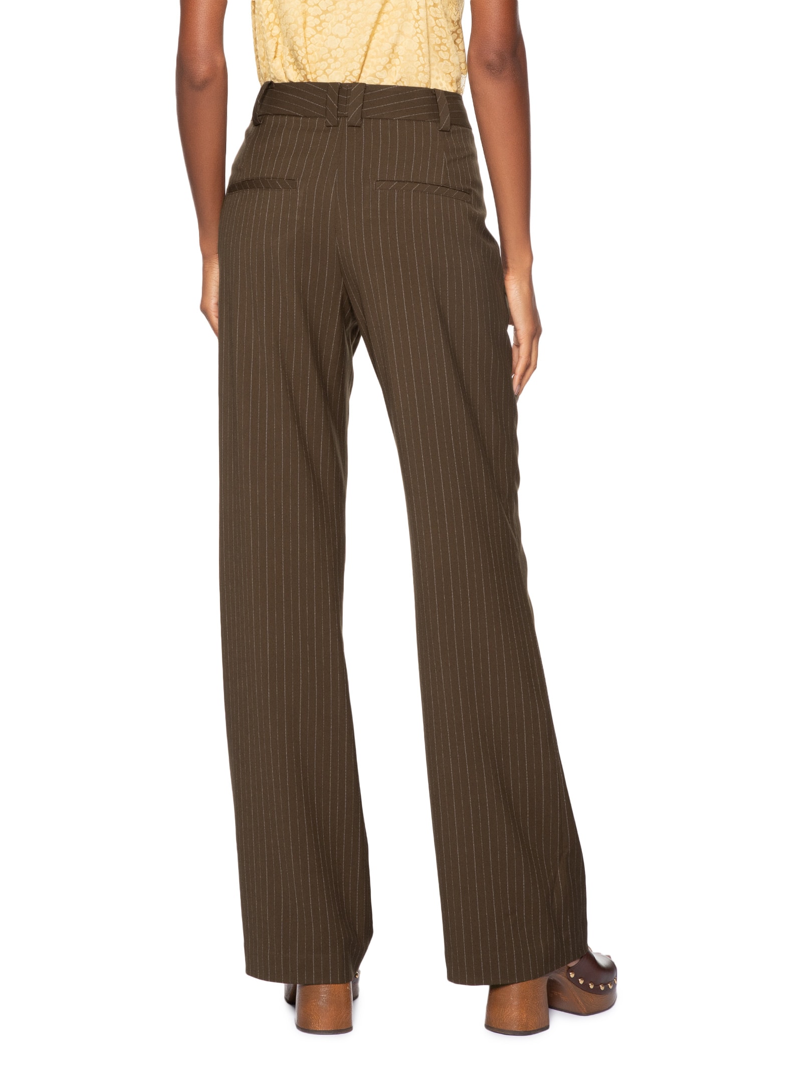 Calça Feminina Reta Risca De Giz Marrom Animale