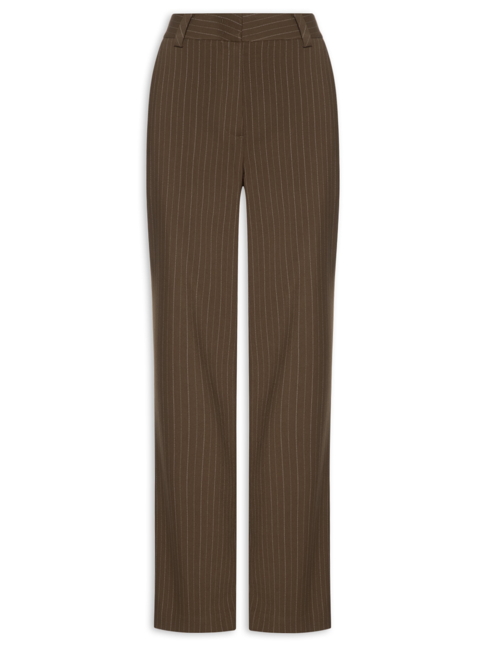 Calça Feminina Reta Risca De Giz Marrom Animale