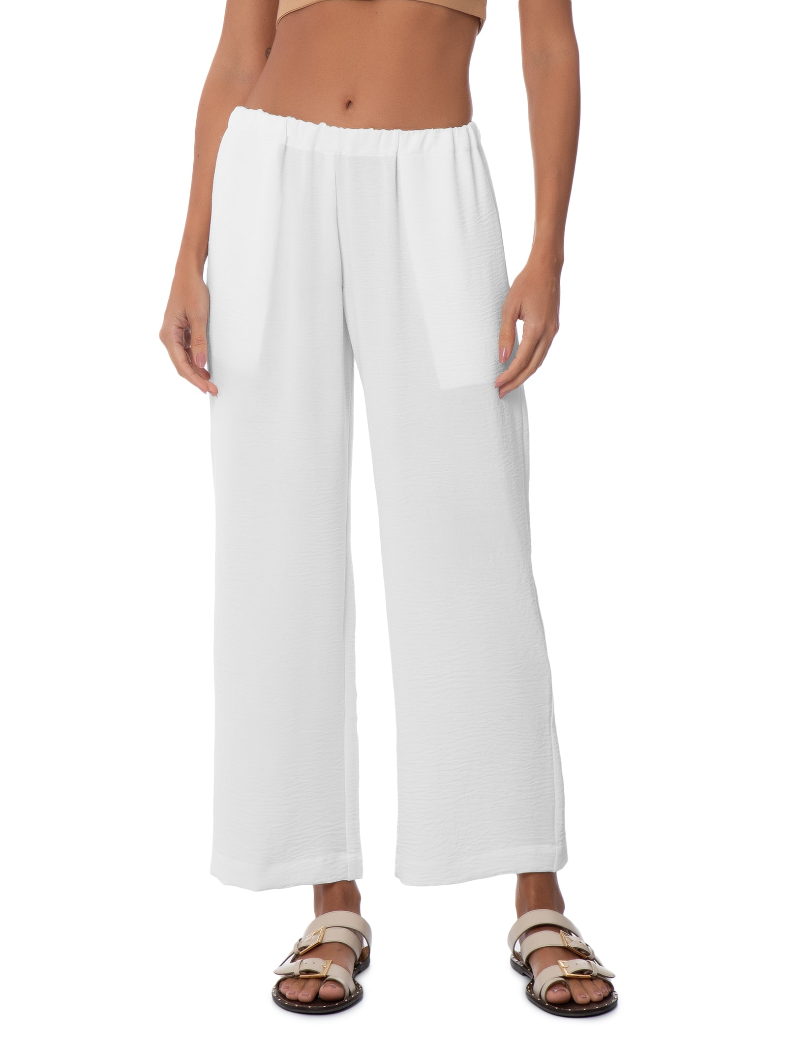 Calça Feminina Reta Sanca Branco Panô