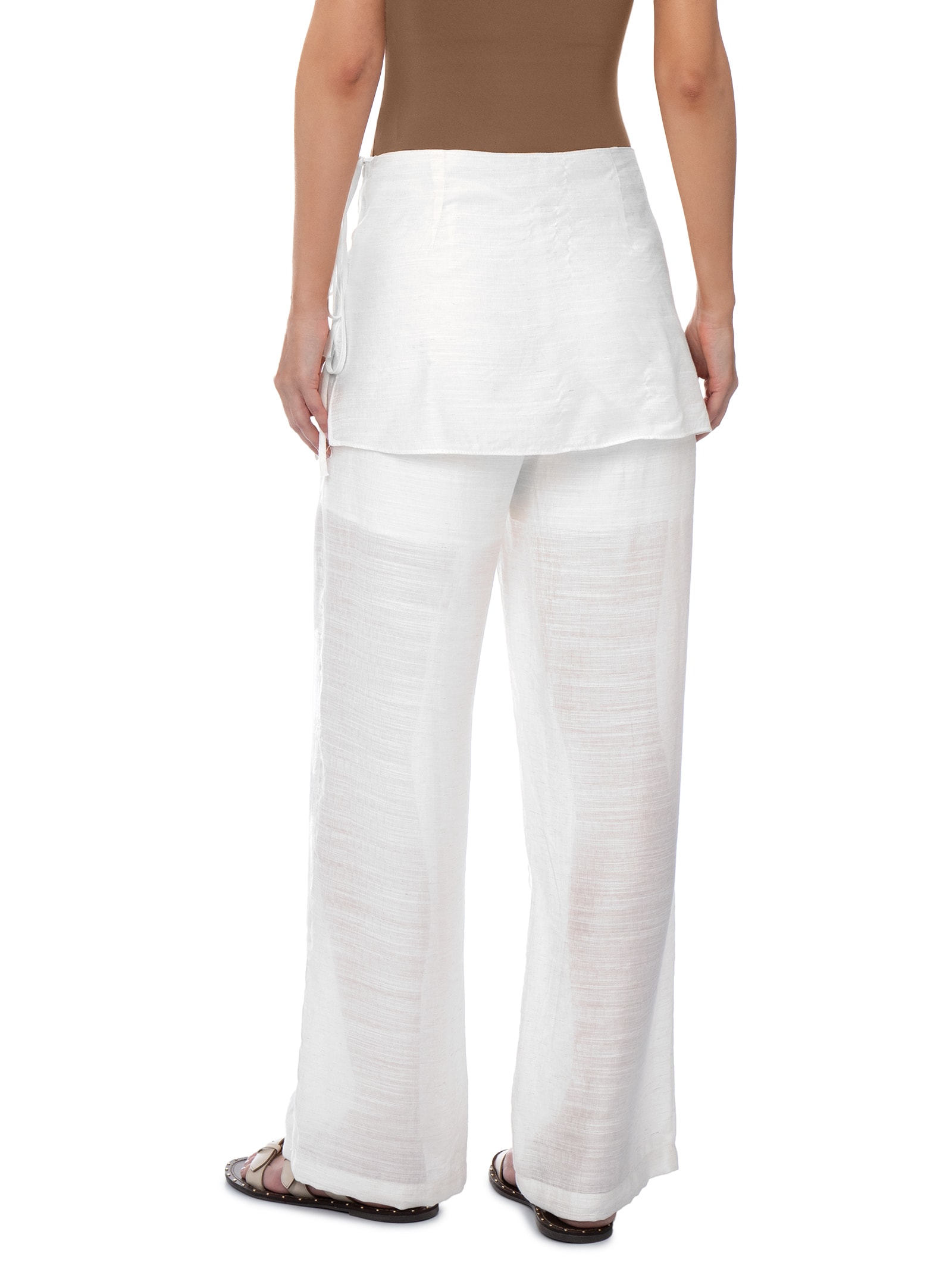 Calça Feminina Reta Sobreposição De Saia Branco Basiq