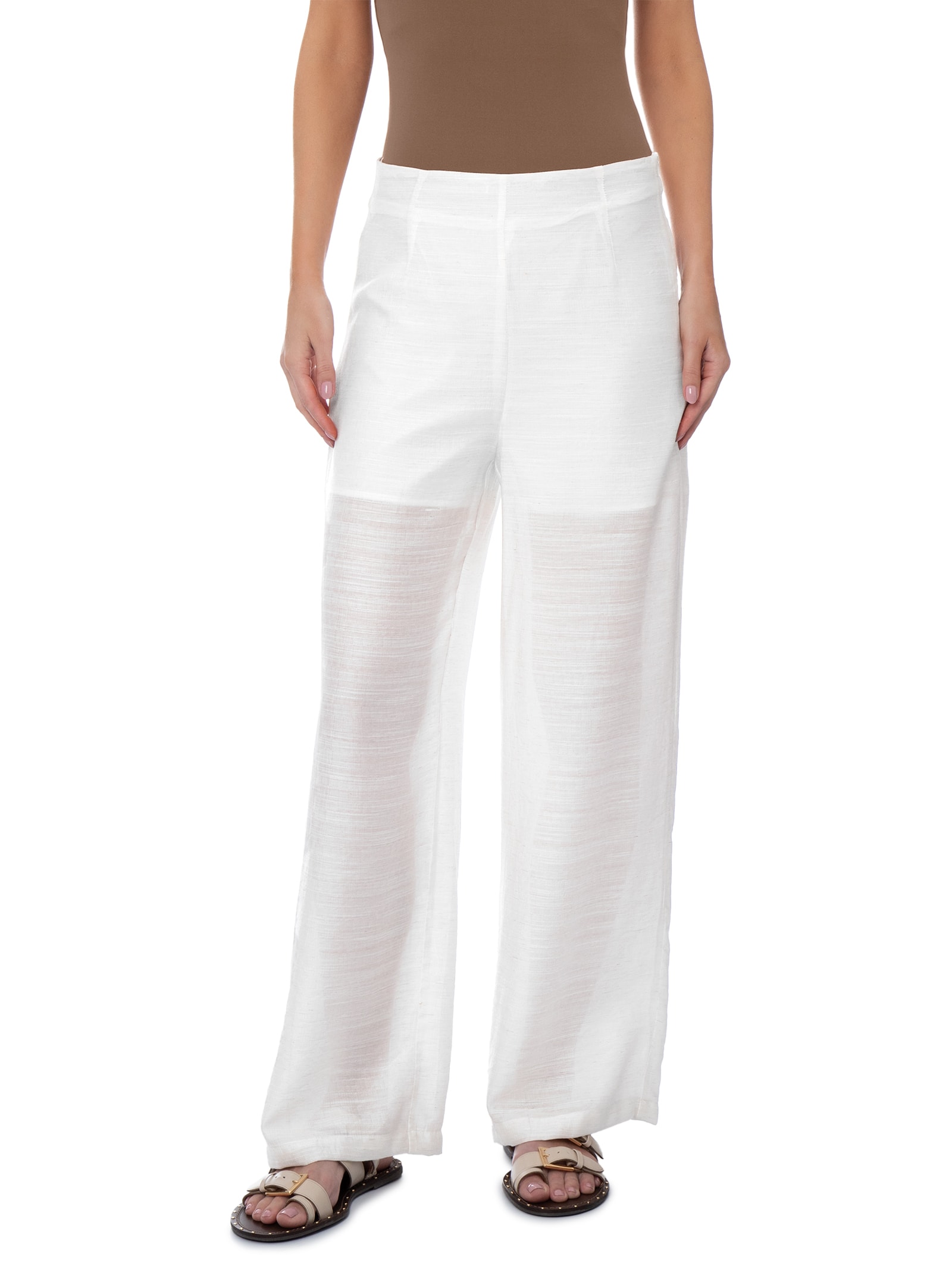 Calça Feminina Reta Sobreposição De Saia Branco Basiq