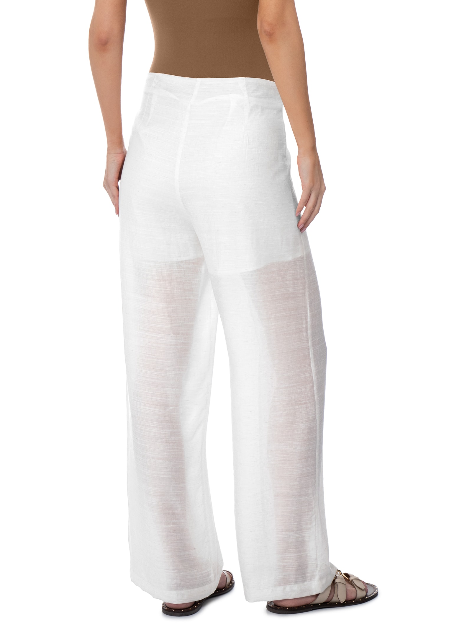 Calça Feminina Reta Sobreposição De Saia Branco Basiq