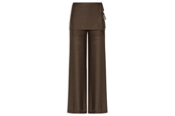 Calça Feminina Reta Sobreposição De Saia - Marrom