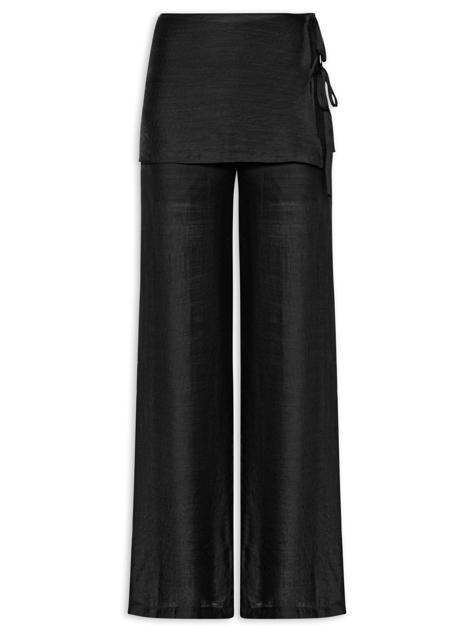 Calça Feminina Reta Sobreposição De Saia Preto Basiq