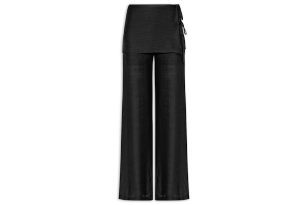 Calça Feminina Reta Sobreposição De Saia - Preto