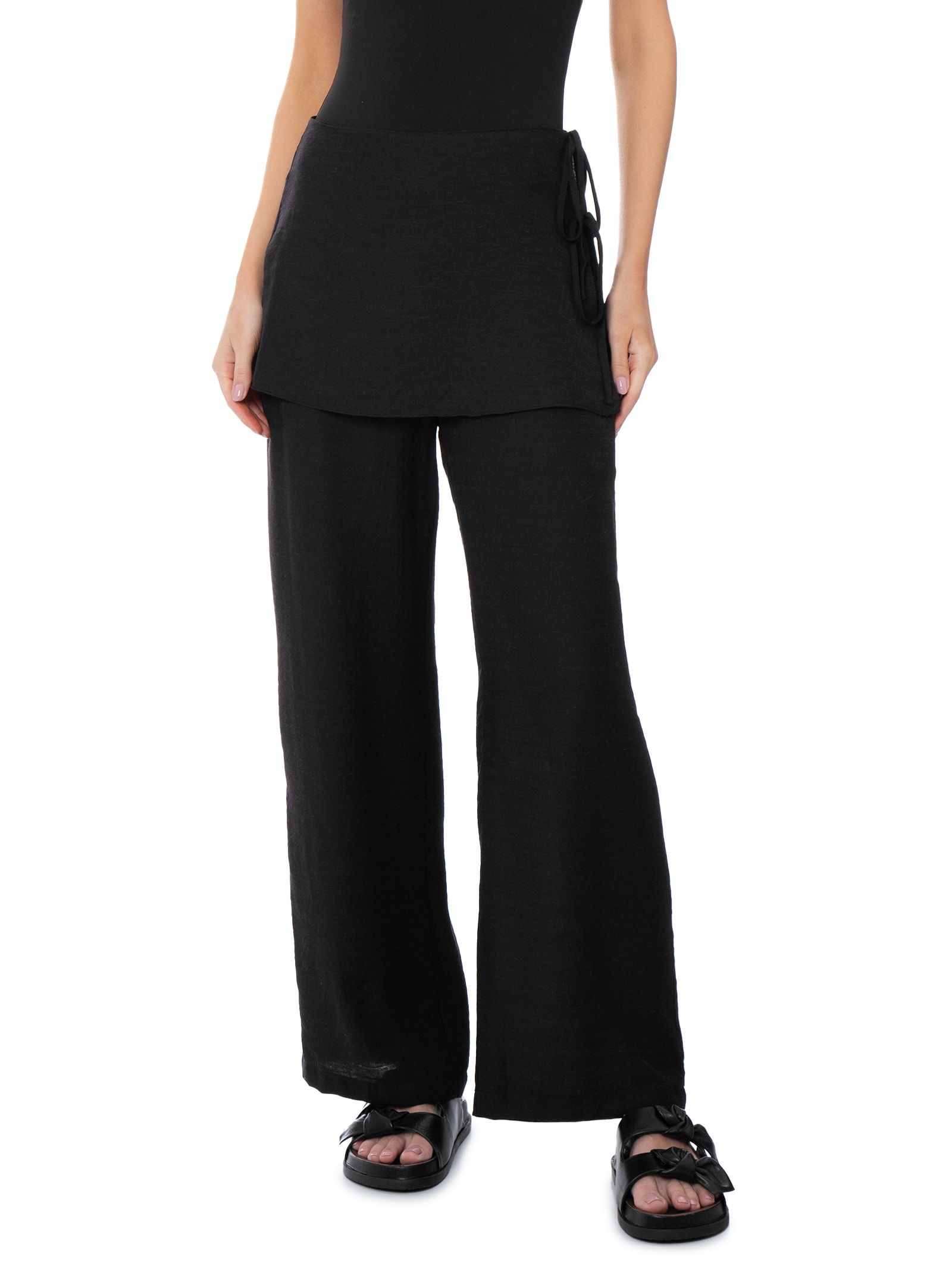Calça Feminina Reta Sobreposição De Saia Preto Basiq