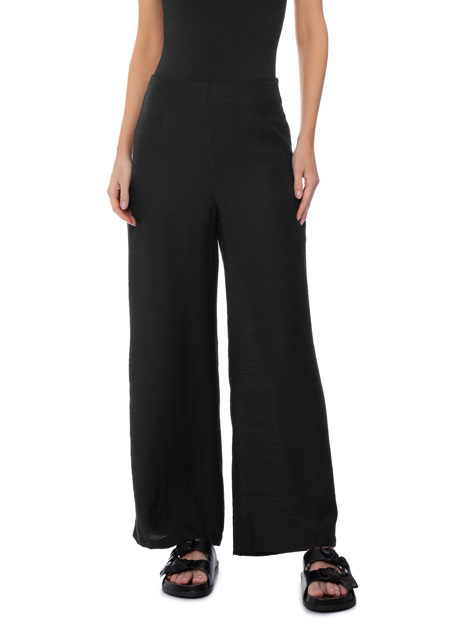 Calça Feminina Reta Sobreposição De Saia Preto Basiq
