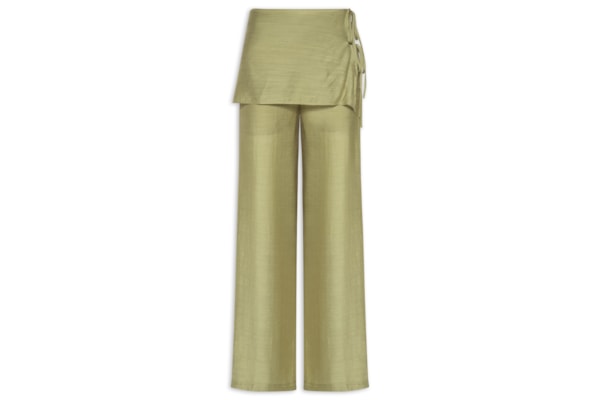 Calça Feminina Reta Sobreposição De Saia - Verde