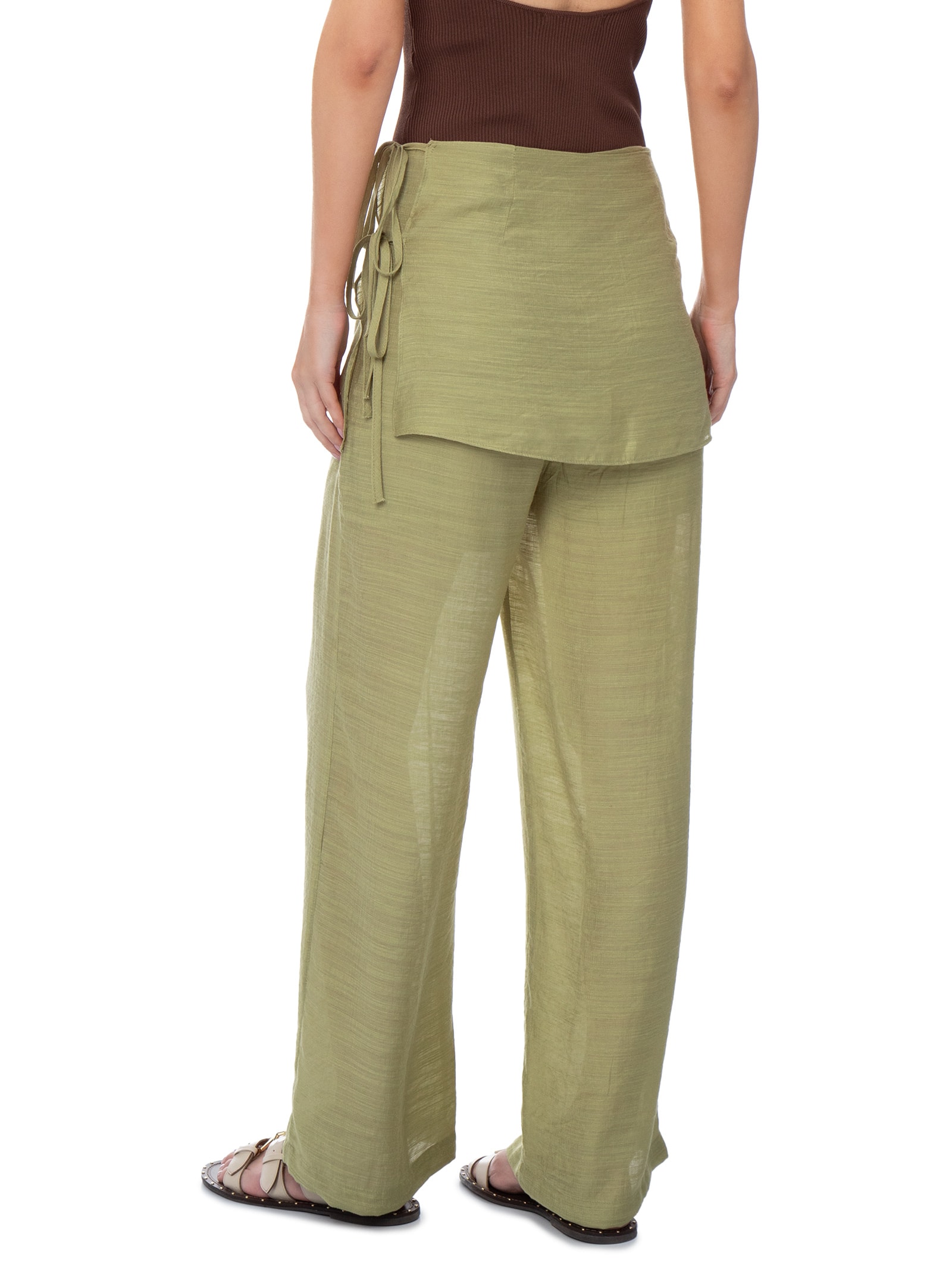 Calça Feminina Reta Sobreposição De Saia Verde Basiq