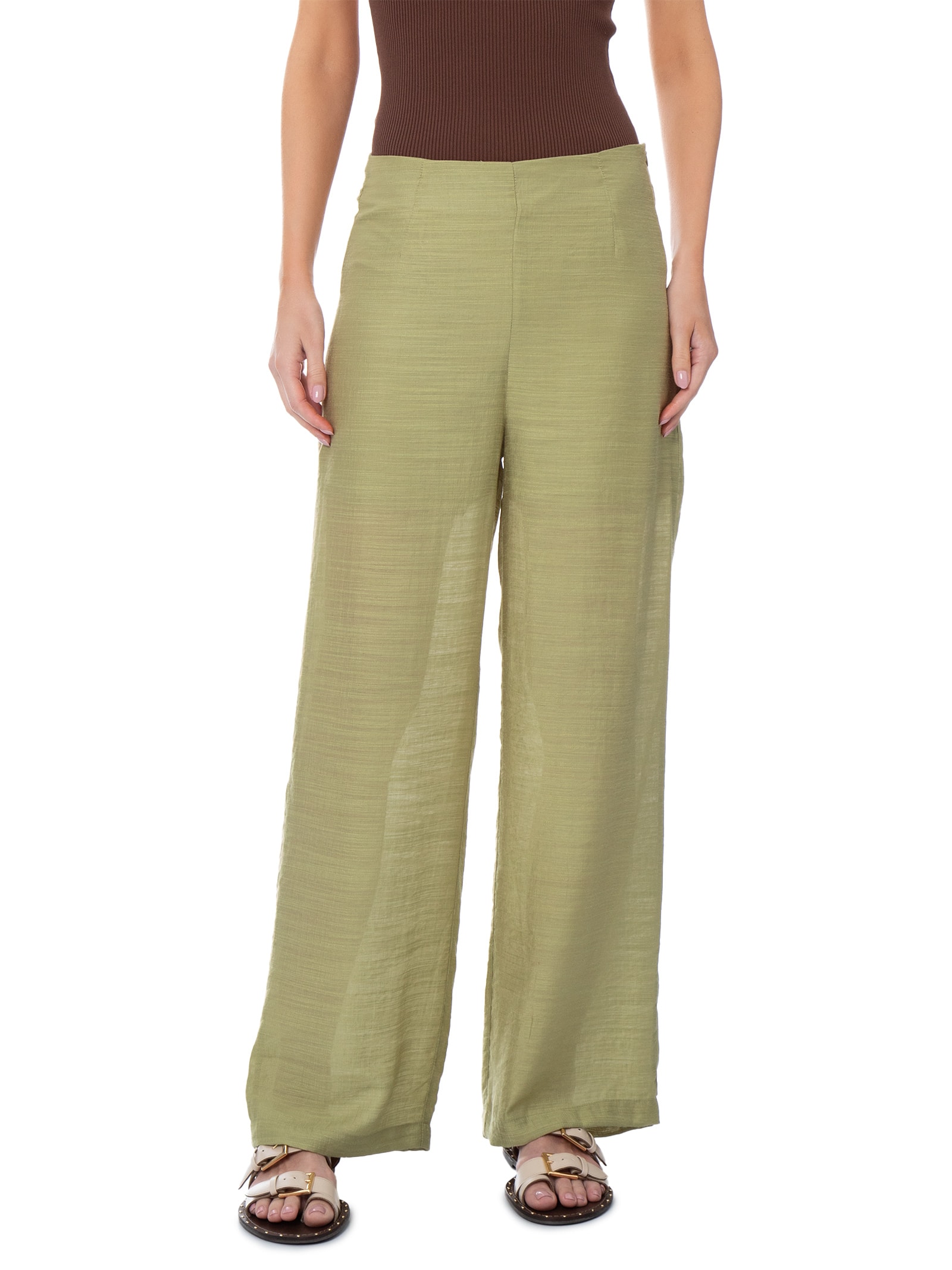 Calça Feminina Reta Sobreposição De Saia Verde Basiq