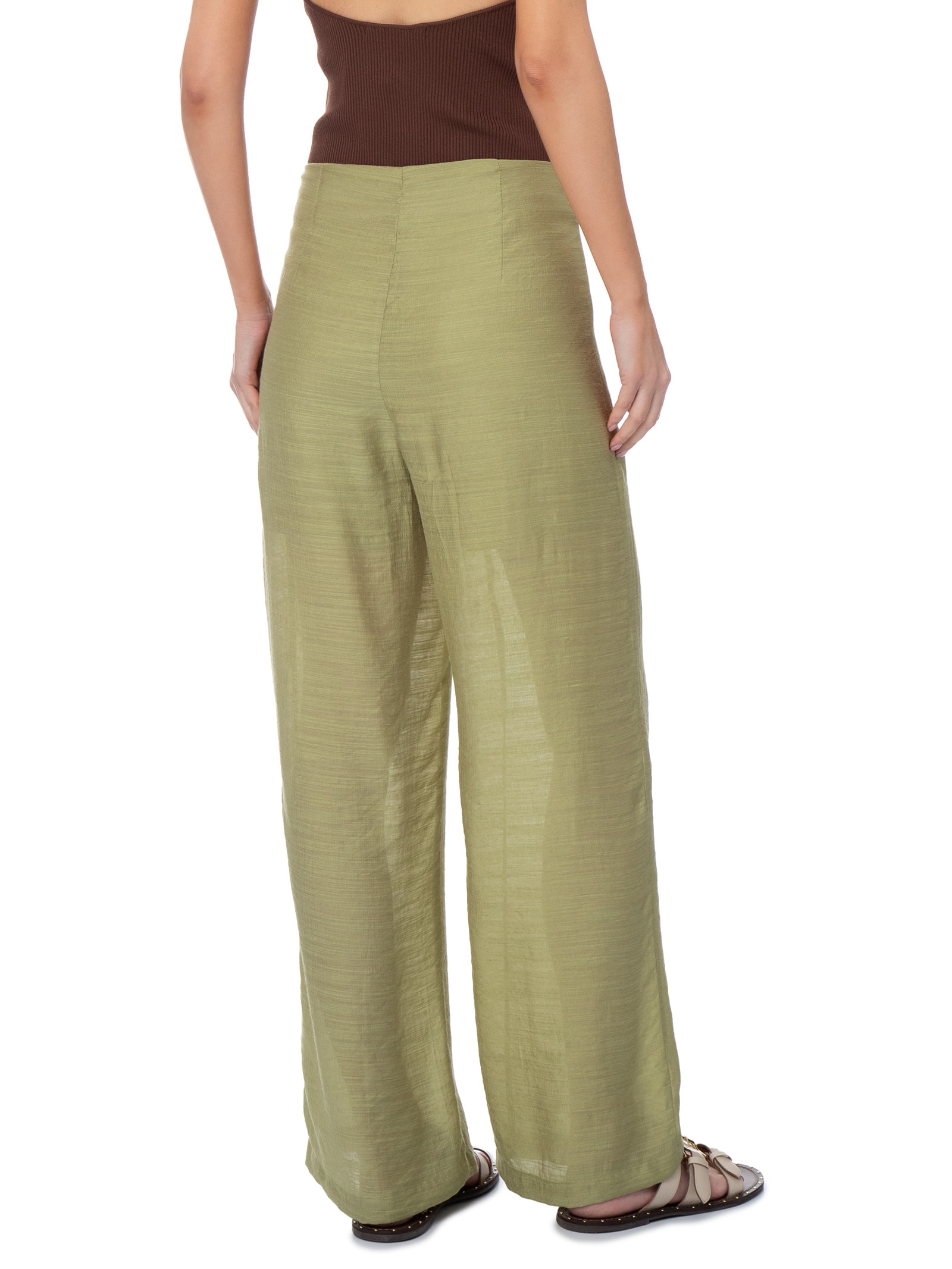 Calça Feminina Reta Sobreposição De Saia Verde Basiq