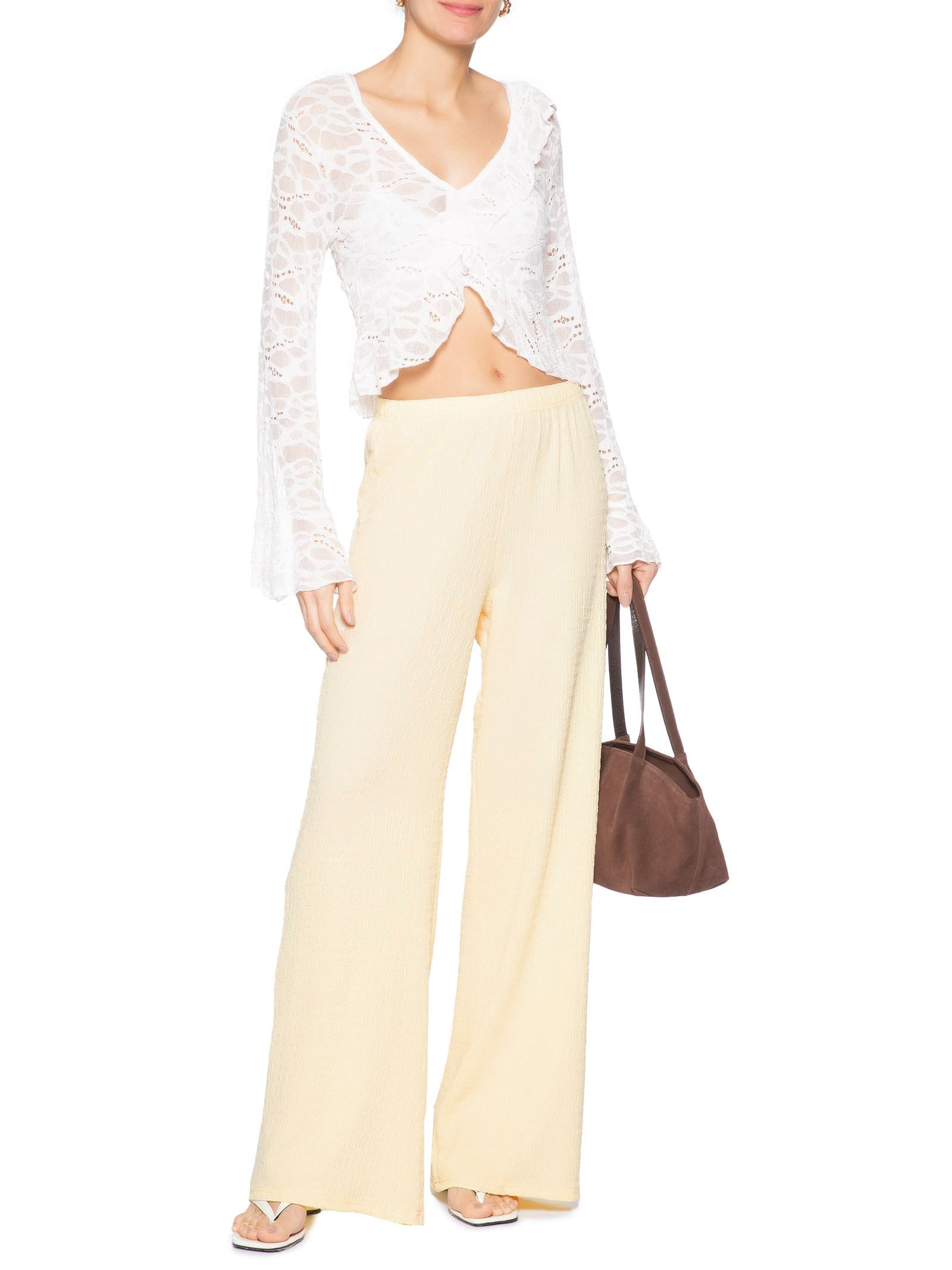 Calça Feminina Reta Texturizada Amarelo Market 33