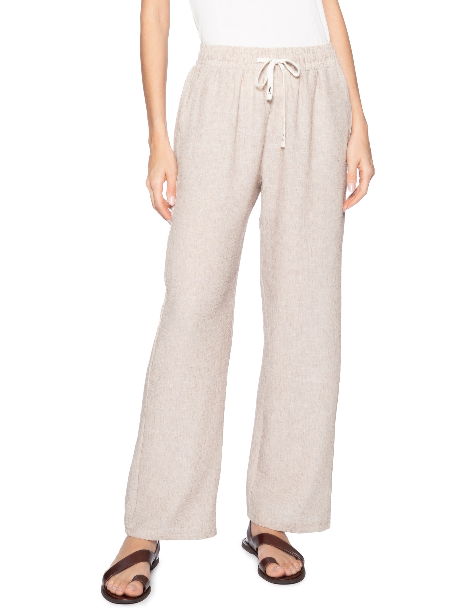 Calça Feminina Reta Texturizada Bege Basiq