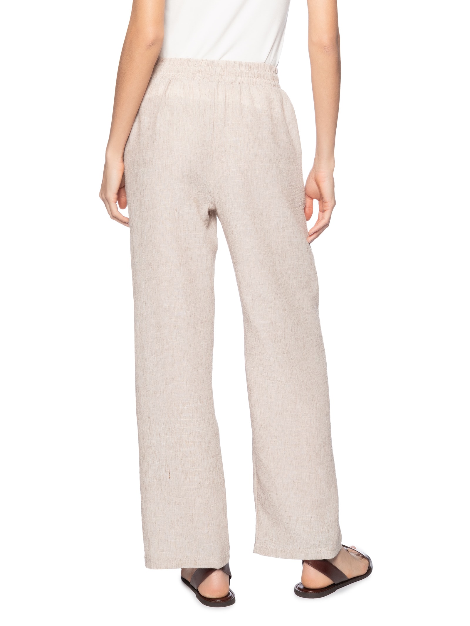 Calça Feminina Reta Texturizada Bege Basiq