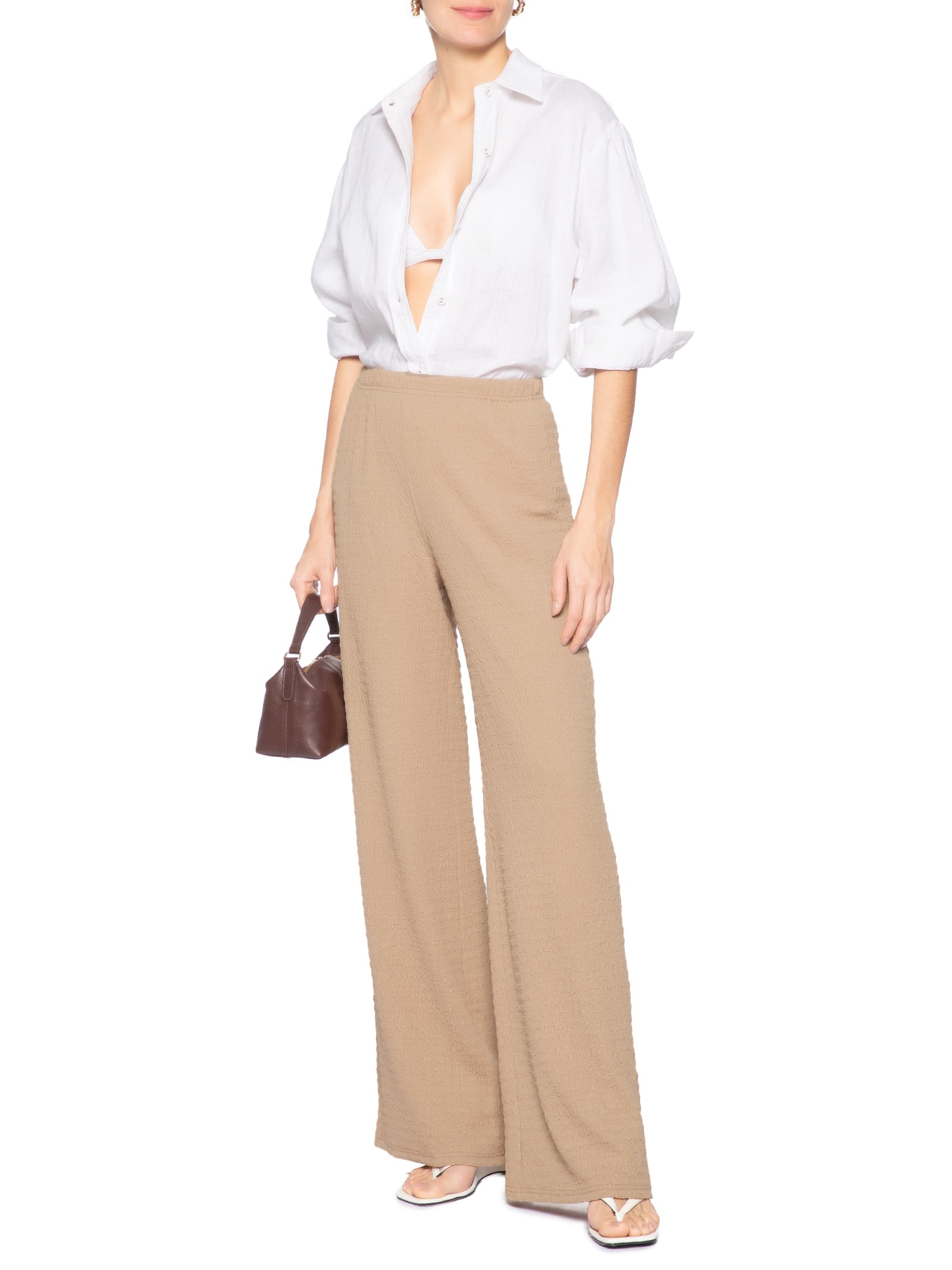 Calça Feminina Reta Texturizada Bege Market 33