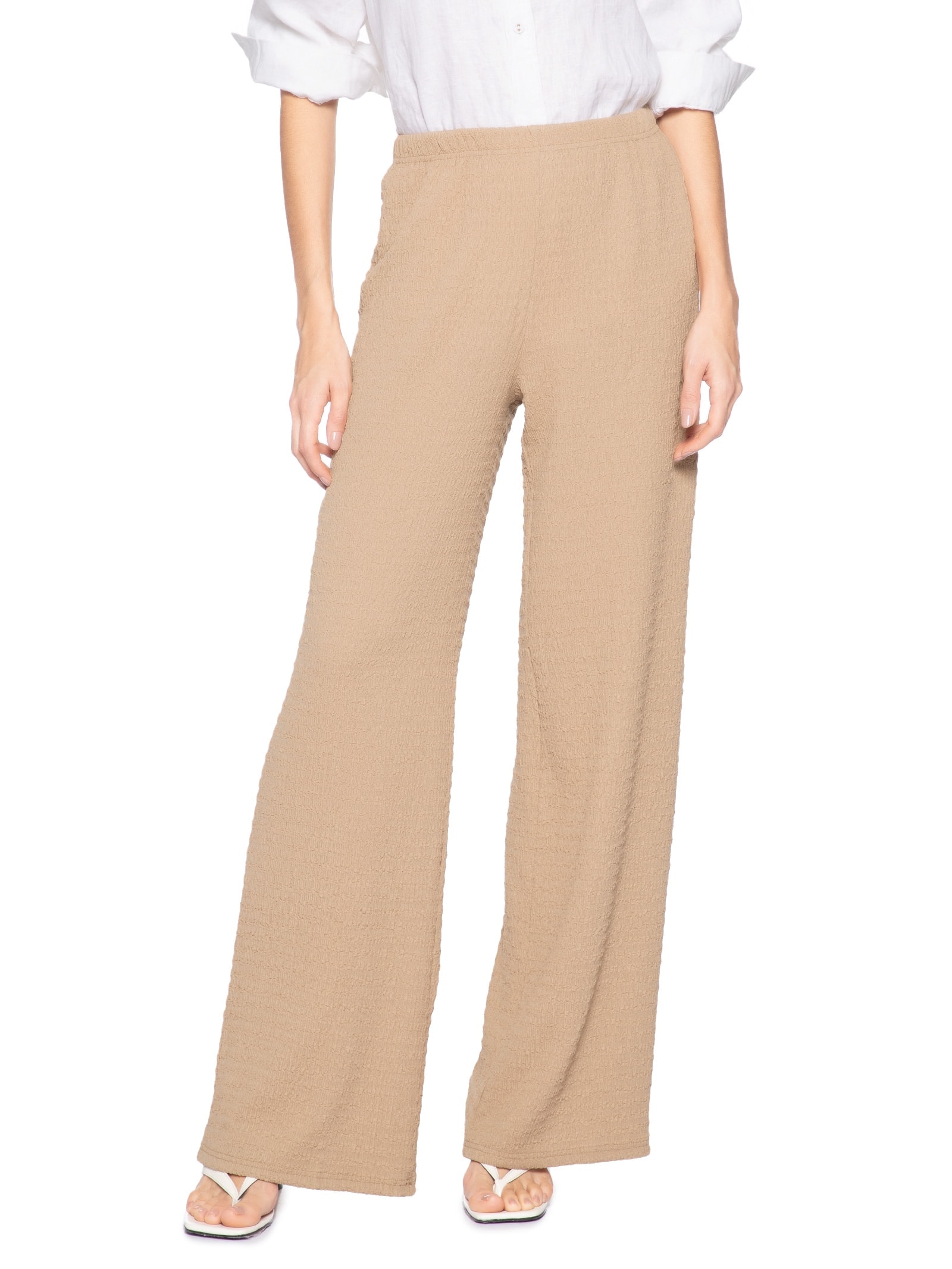 Calça Feminina Reta Texturizada Bege Market 33