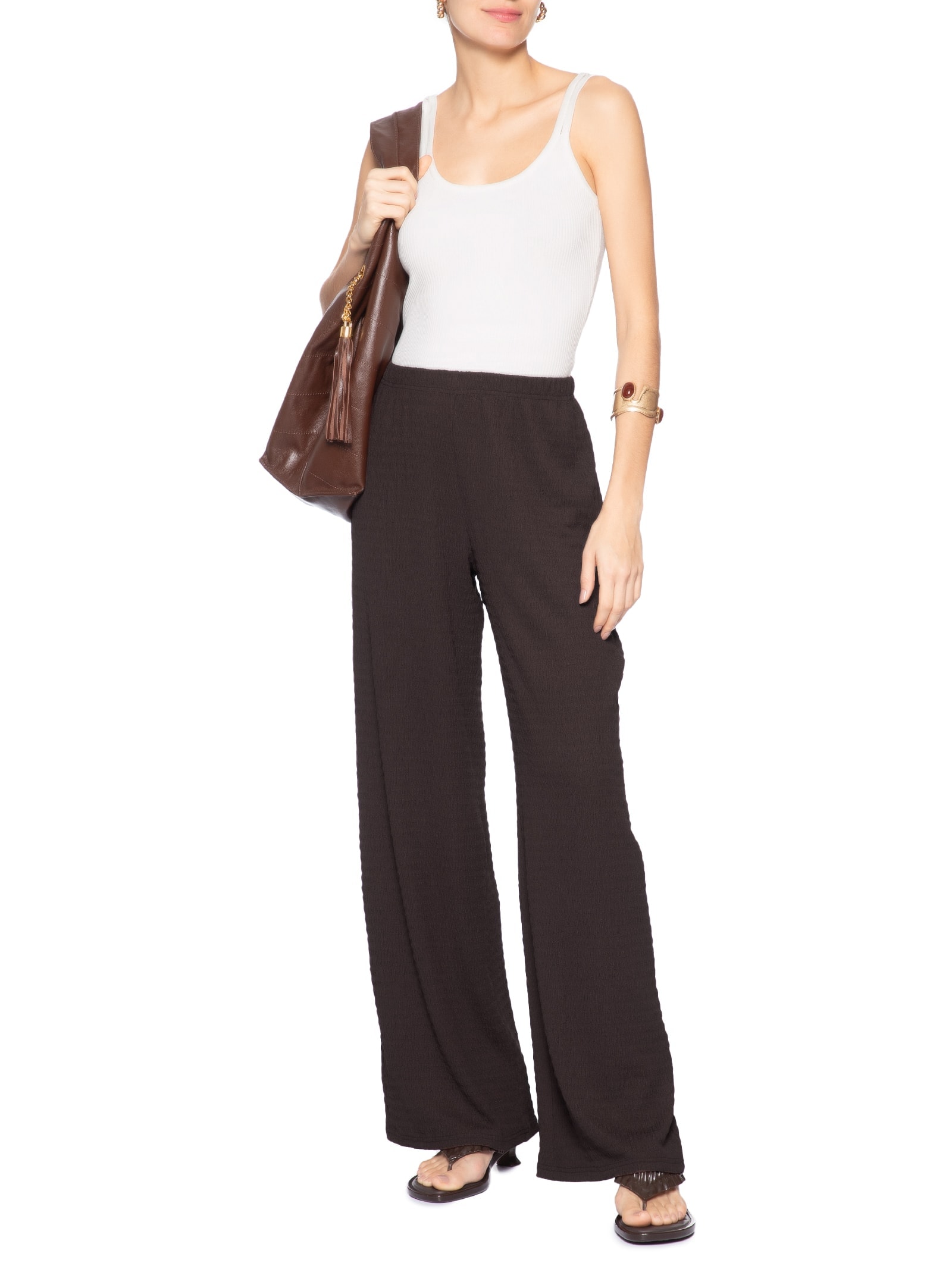 Calça Feminina Reta Texturizada Marrom Market 33