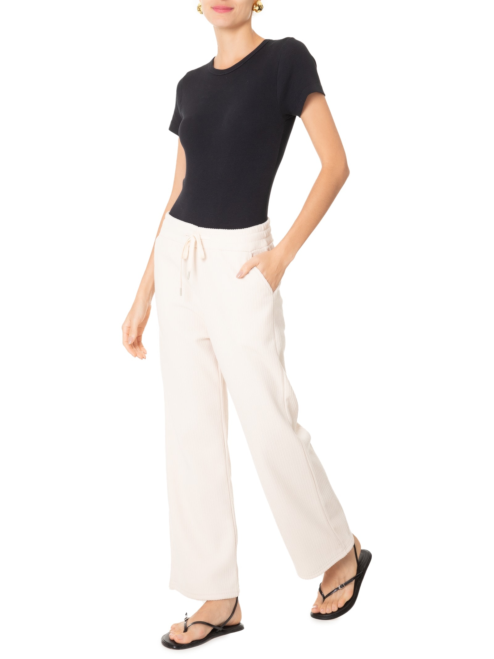 Calça Feminina Reta Texturizada Off White Basiq