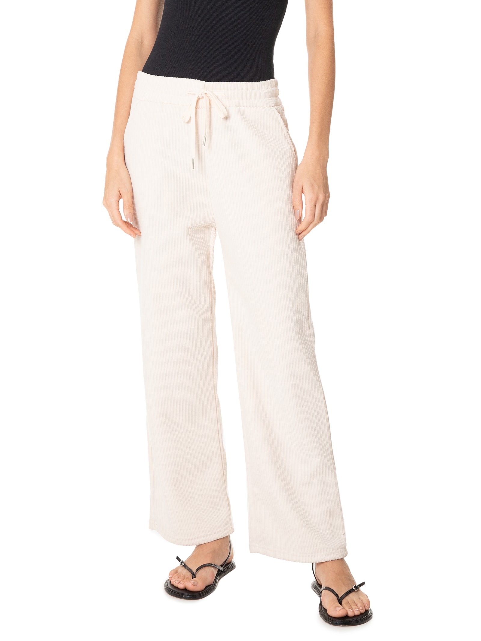 Calça Feminina Reta Texturizada Off White Basiq